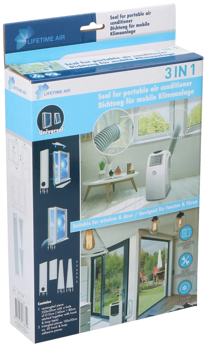 Lifetime Air Fensterabdichtung 320cm Für Mobile Klimageräte und Abluft-Wäschetrockner, Window Kit Universal passend für alle Schlauchgrößen, Wasserdicht, Winddicht