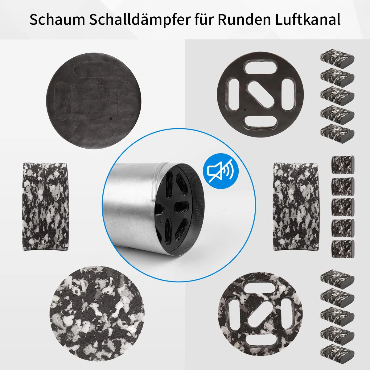 WeCooper Schalldämpfer 100mm für Lüftungsrohre–Einschubschalldämpfer aus Schaumstoff für runden Luftkanal, Geräuschreduzierung für zentrale Lüftungsanlage und den Luftstrom reguliert