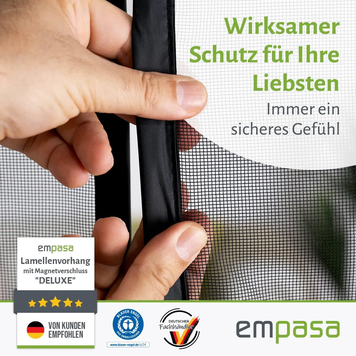 empasa Fliegengitter Tür Magnet Fliegenvorhang DELUXE mit seitlicher Öffnung, Insektenschutz für Terrassen- und Balkontür, 26 starke Magnete, selbstschließend, Farbe:schwarz, Größe:90 x 200 cm