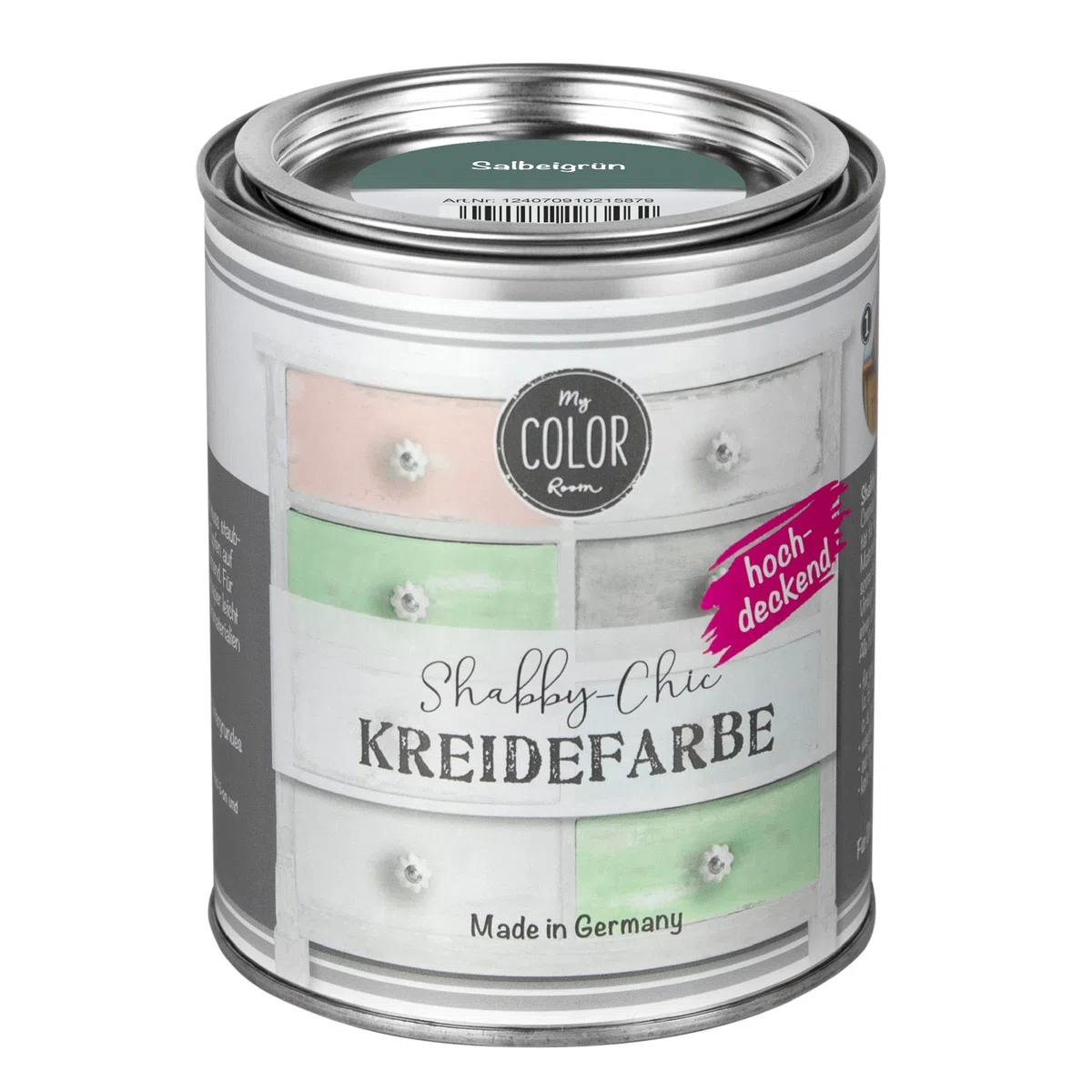 Shabby Chic Kreidefarbe 750 ml - Salbeigrün - Küchenmöbellack und Möbelfarbe ohne Schleifen. Wasserbasiertes Chalk Paint, für Holz & mehr mit hoher Deckkraft u. schnell trocknend