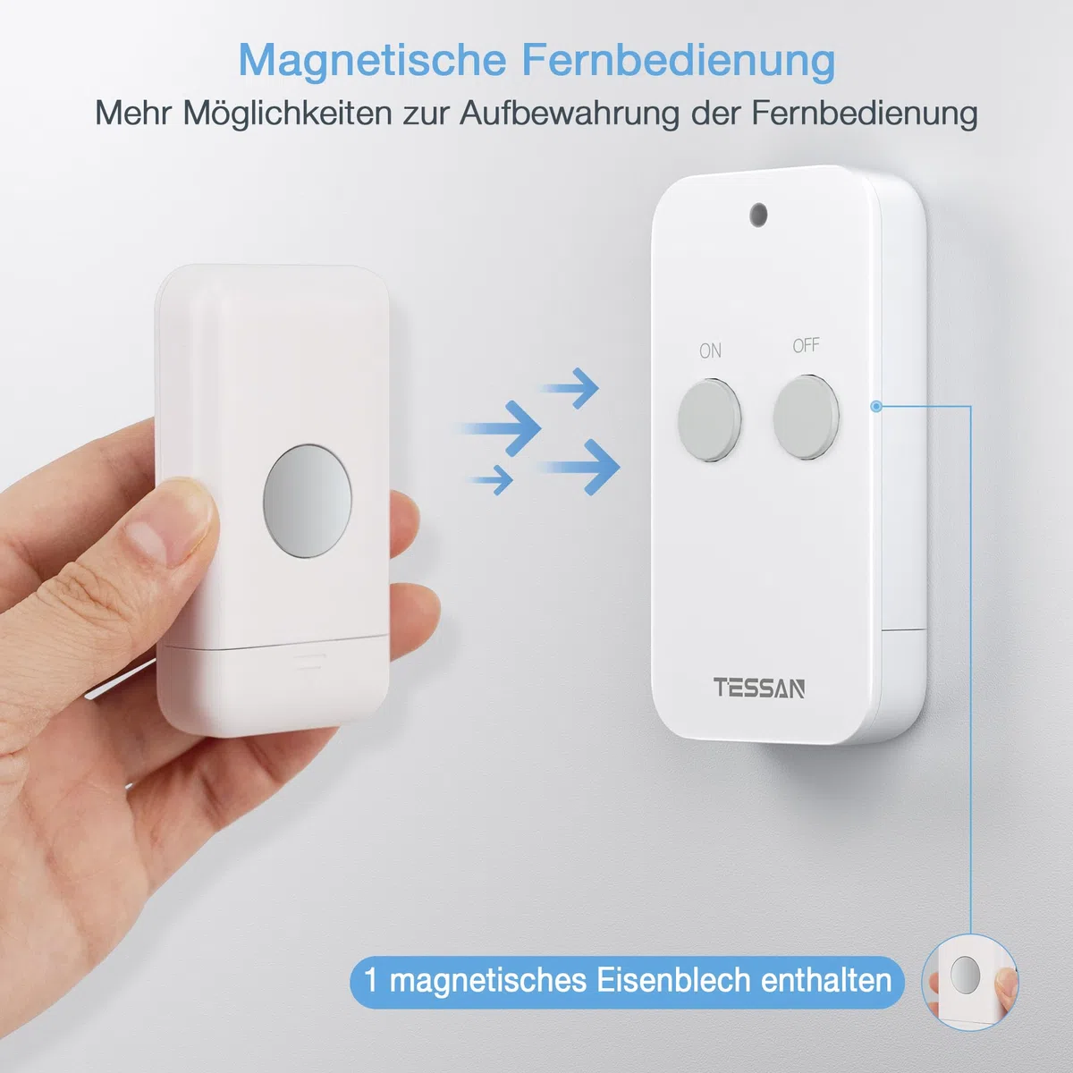 TESSAN Funksteckdose mit Fernbedienung, Steckdose mit Fernbedienung 30,5M Reichweite, 3600W innen, Schaltbare mit Magnetische, Programmierbar