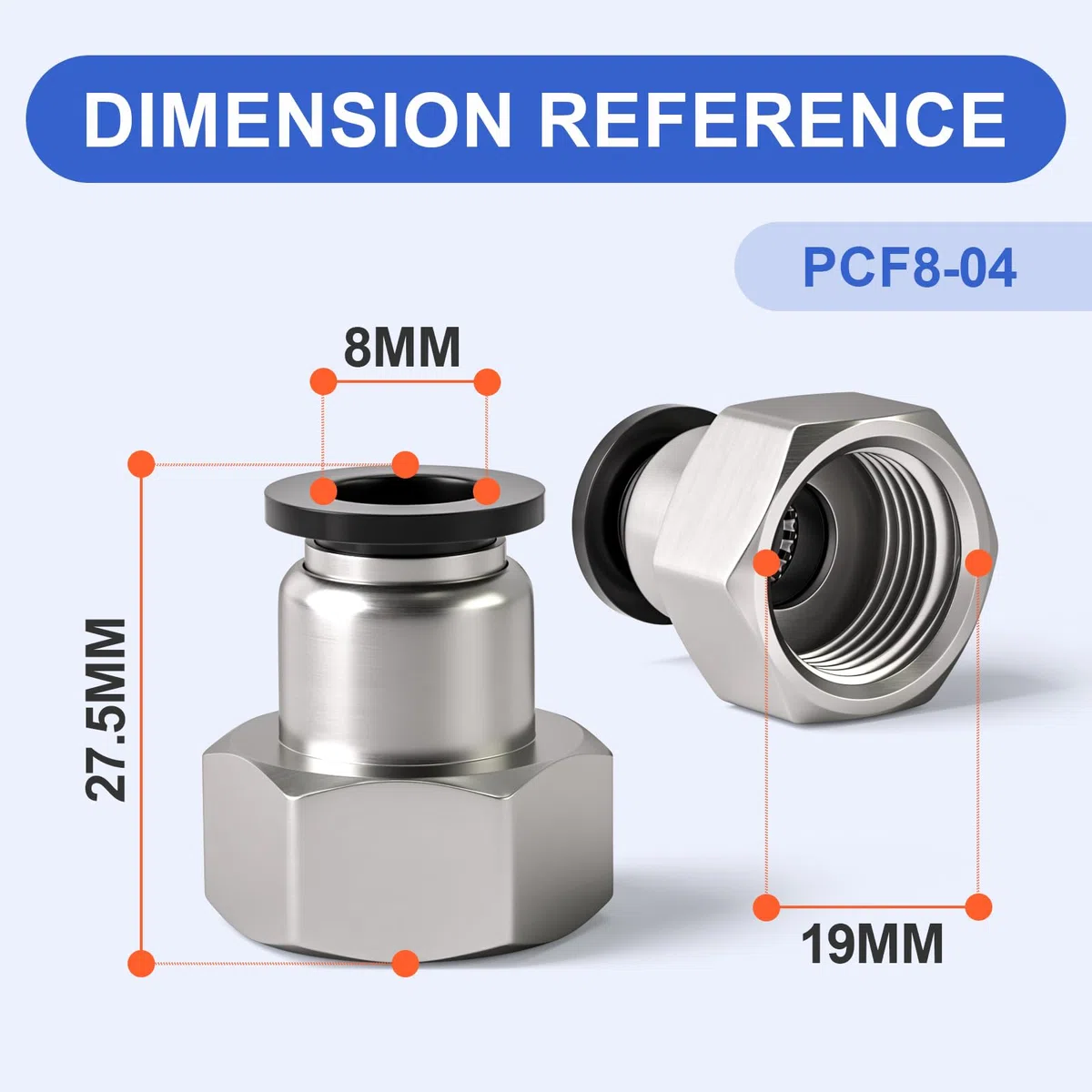 Bwintech 10 Stück 8mm Schlauch-AD x 1/2" BSP-Innengewinde, gerade, zum Einstecken, Pneumatik-Adapter, PCF8-04 Schnellverschluss für Luftleitungen