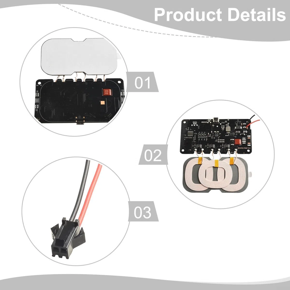 TypeC Wireless Charging Transmitter Module Circuit Board with 3 Coils for 12V and 24V Applications (20w)