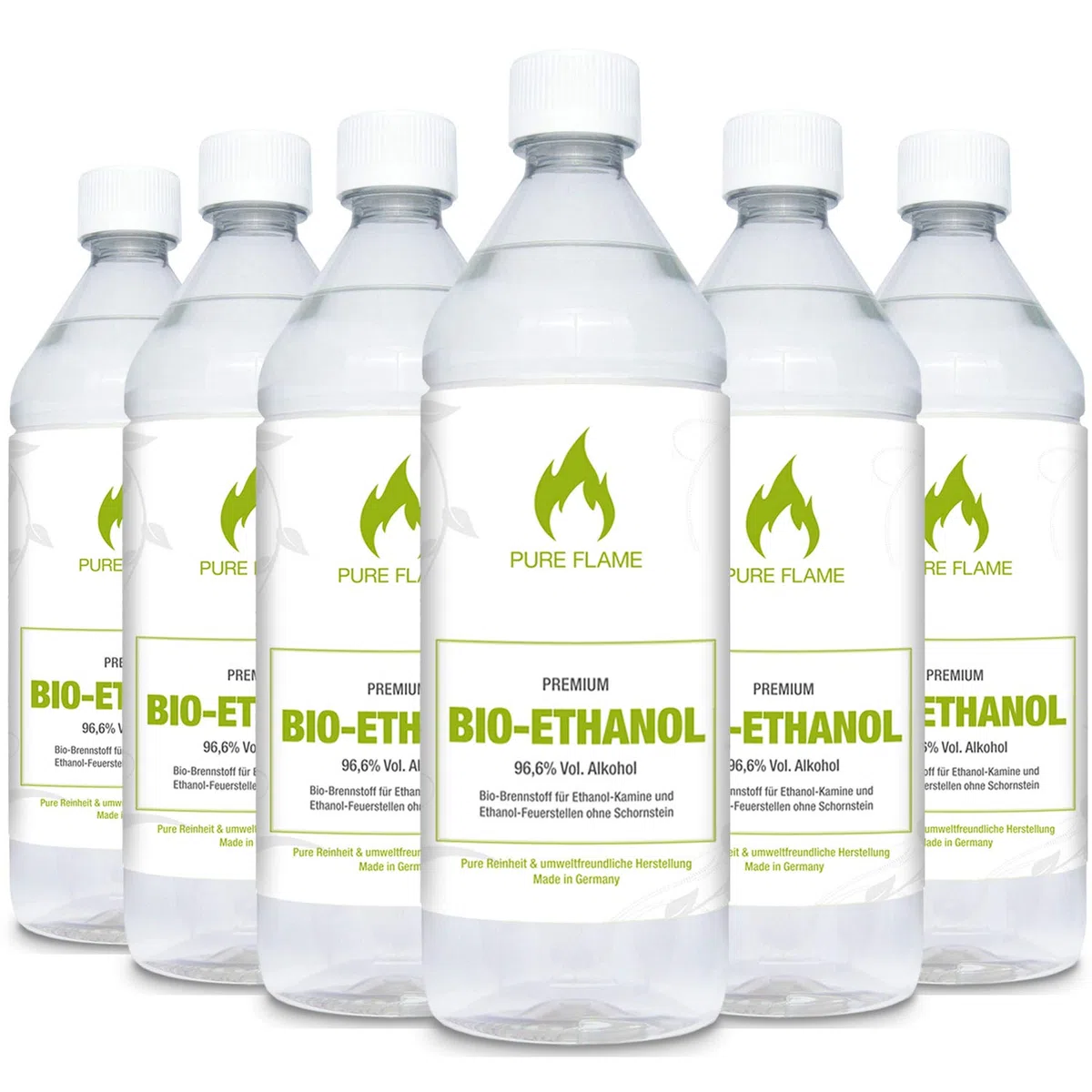 Bioethanol 96,6 – 6x1L Flaschen zum handlichen Gebrauch - TÜV geprüfte Reinheit, Qualität, Sicherheit & nachhaltige Herstellung - Made in Germany