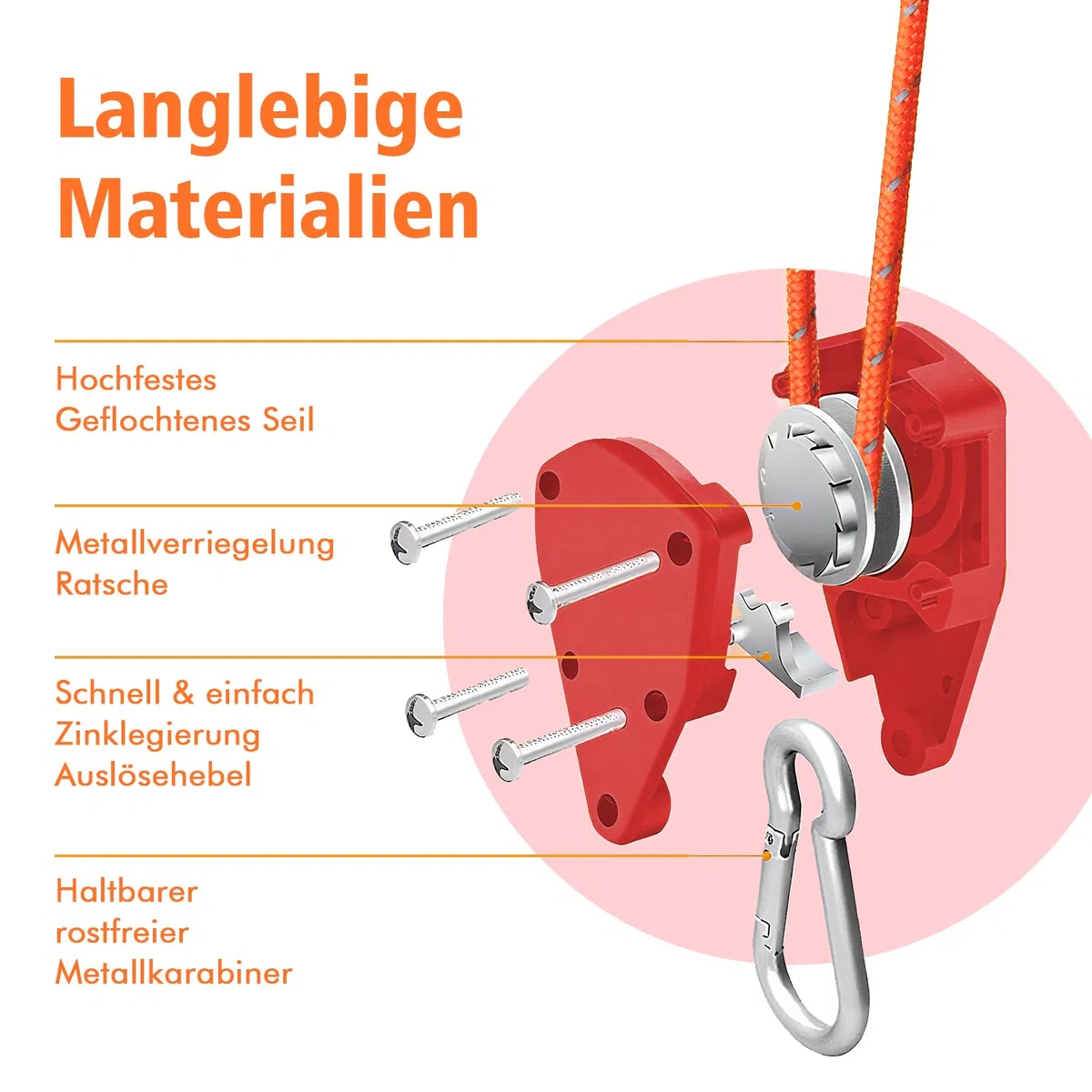 6 Stück Abspannseile mit Seilspanner,4m einstellbare seilratsche mit Haken,4mm Reflektierend Leichte Abspannleine Zeltschnur,für Campingzelte,Sonnensegel, Pflanzenlampe, Grow Light(Orange)