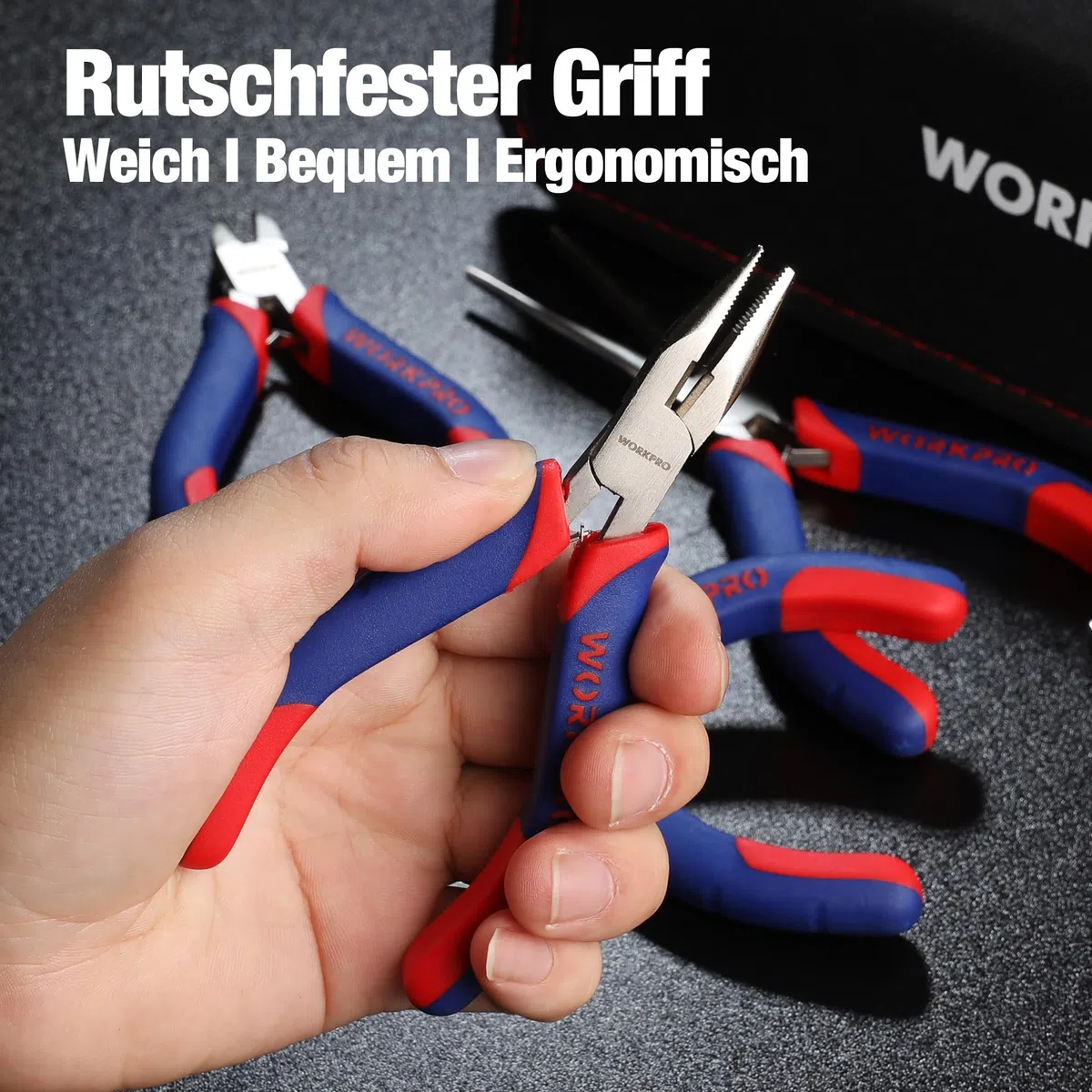 WORKPRO Mini-Zangen-Set, Schmuckzangen, 5-teilig, inkl. Linesman-Zange, Spitzzange, Seitenschneider, Spitzzange mit Organizer-Tasche