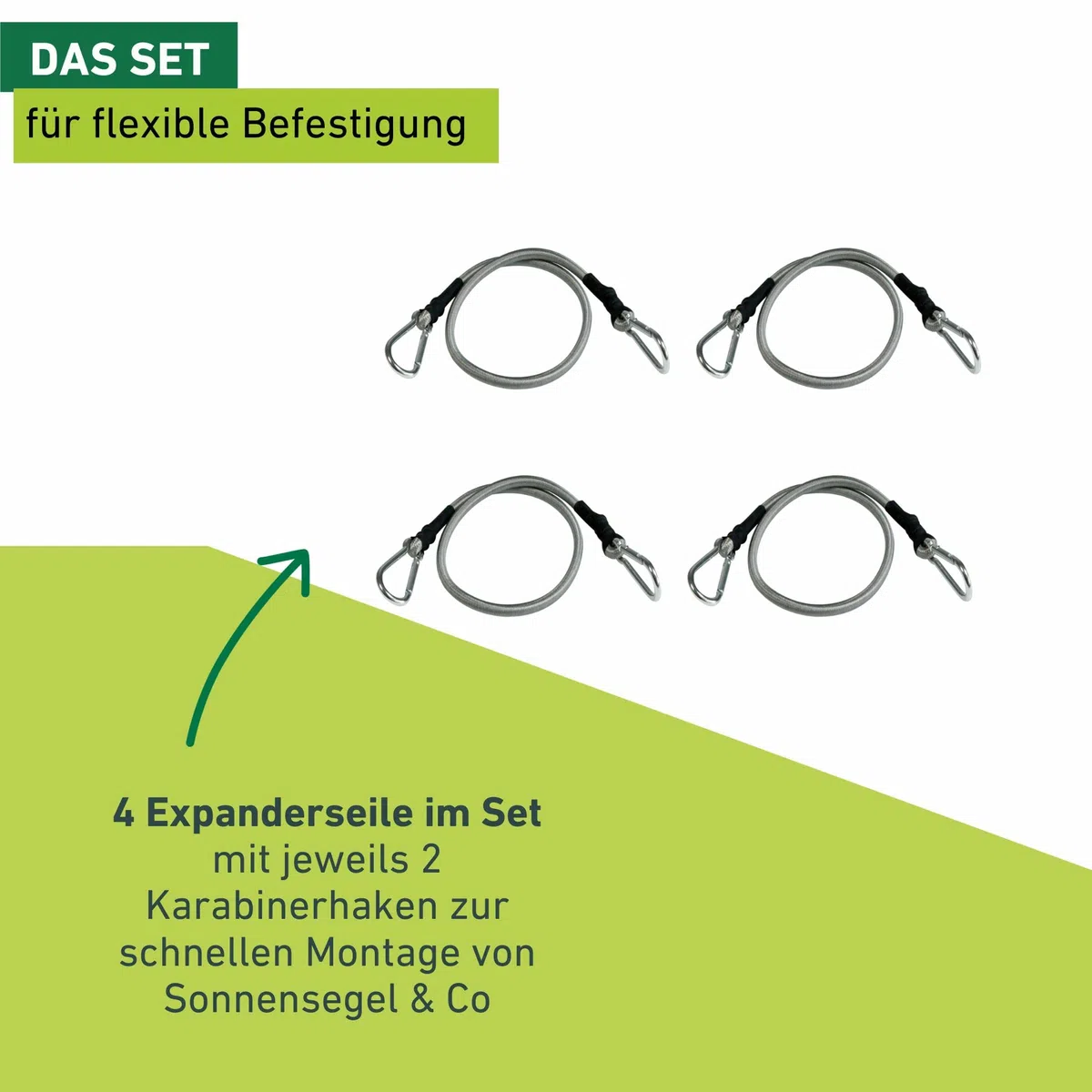 Windhager Expanderseil, 4 Stück, 70 cm, Schwarz, mit Karabinerhaken, zur Transportsicherung, 10979