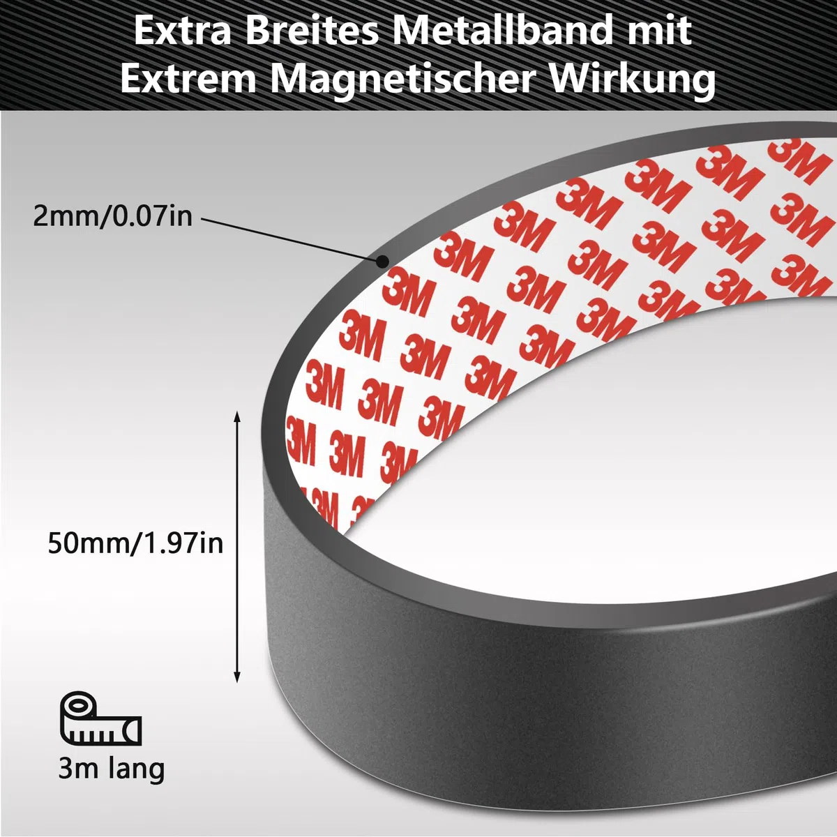 Magnetband Selbstklebend, 3M Magnetklebeband Stark Metallband Extra Breit Magnetstreifen Magnet Klebeband, Magnetic Tape für Messer Whiteboard Werkzeug