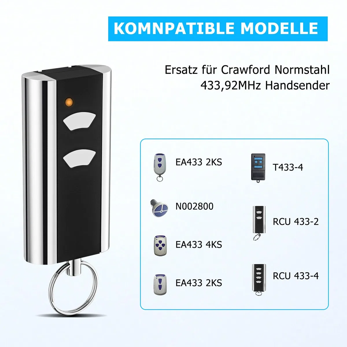 2 Stück Ersatz für Normstahl handsender, Garagentoröffner 433,92MHz 2 Kanäle, Kompatibel mit Normstahl Entrematic RCU 433-2, RCU 433-4, EA433 2KM, EA433 2KS, T433-4