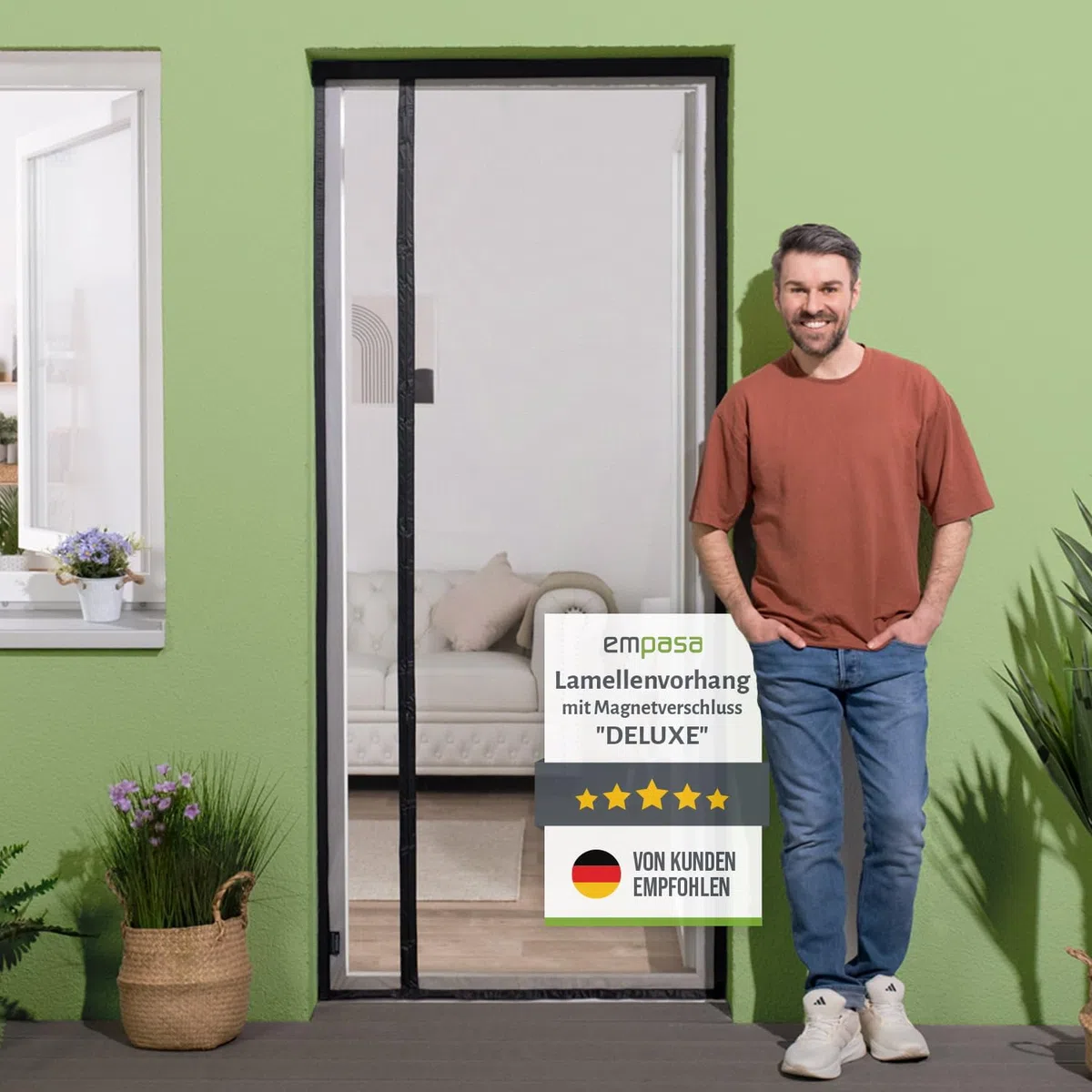 empasa Fliegengitter Tür Magnet Fliegenvorhang DELUXE mit seitlicher Öffnung, Insektenschutz für Terrassen- und Balkontür, 26 starke Magnete, selbstschließend, Farbe:schwarz, Größe:90 x 200 cm