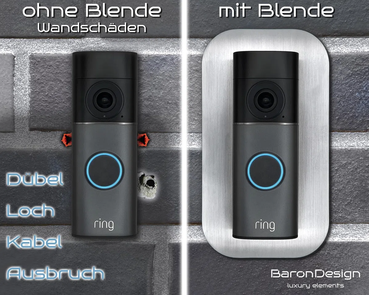 Edelstahl Blende | Zubehör für Ring Videotürklingel/Video Doorbell Wired Plus Kabel & Pro Kabel | Halterung, Schild, Befestigung, Platte für Outdoor Alexa Funk Klingel