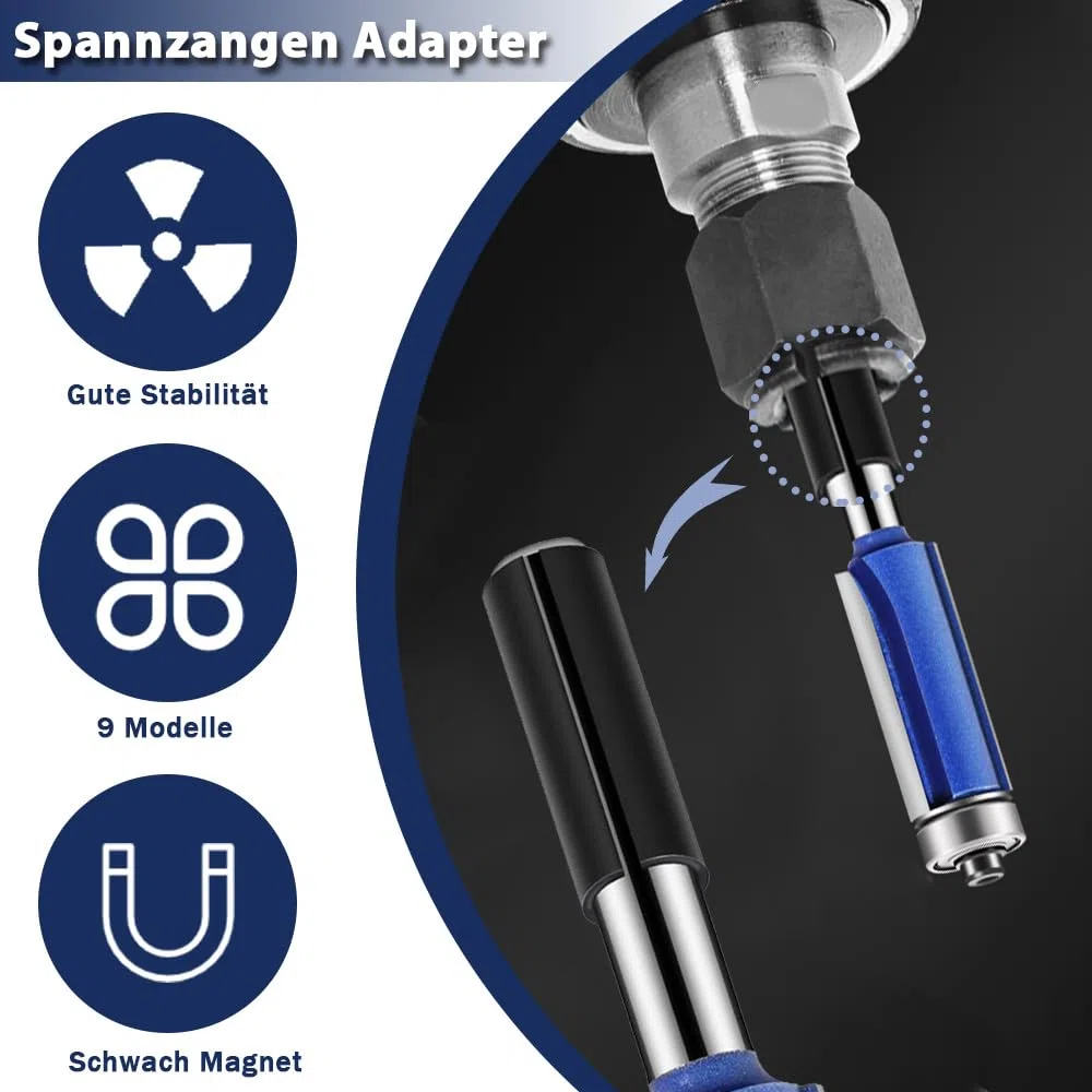Treki 9 Stück Reduzierhülse Fräser Spannzangen Adapter Oberfräse Spannzangenfutter in 9 Größen, Chuck Collet Fräser Schaft Adapter Oberfräse Spannhülse zum Konverter für Oberfräse Graviermaschine