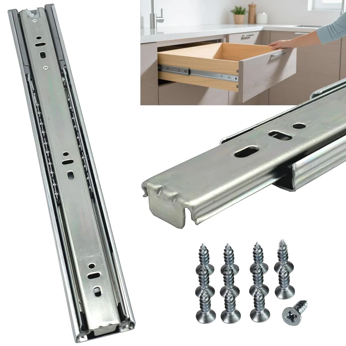 BRESKO 1 Paar (2 Stk.) Schubladenschienen 30-70 cm Vollauszug mit und ohne SoftClose Selbsteinzug Kugelführung (45cm mit SoftClose)