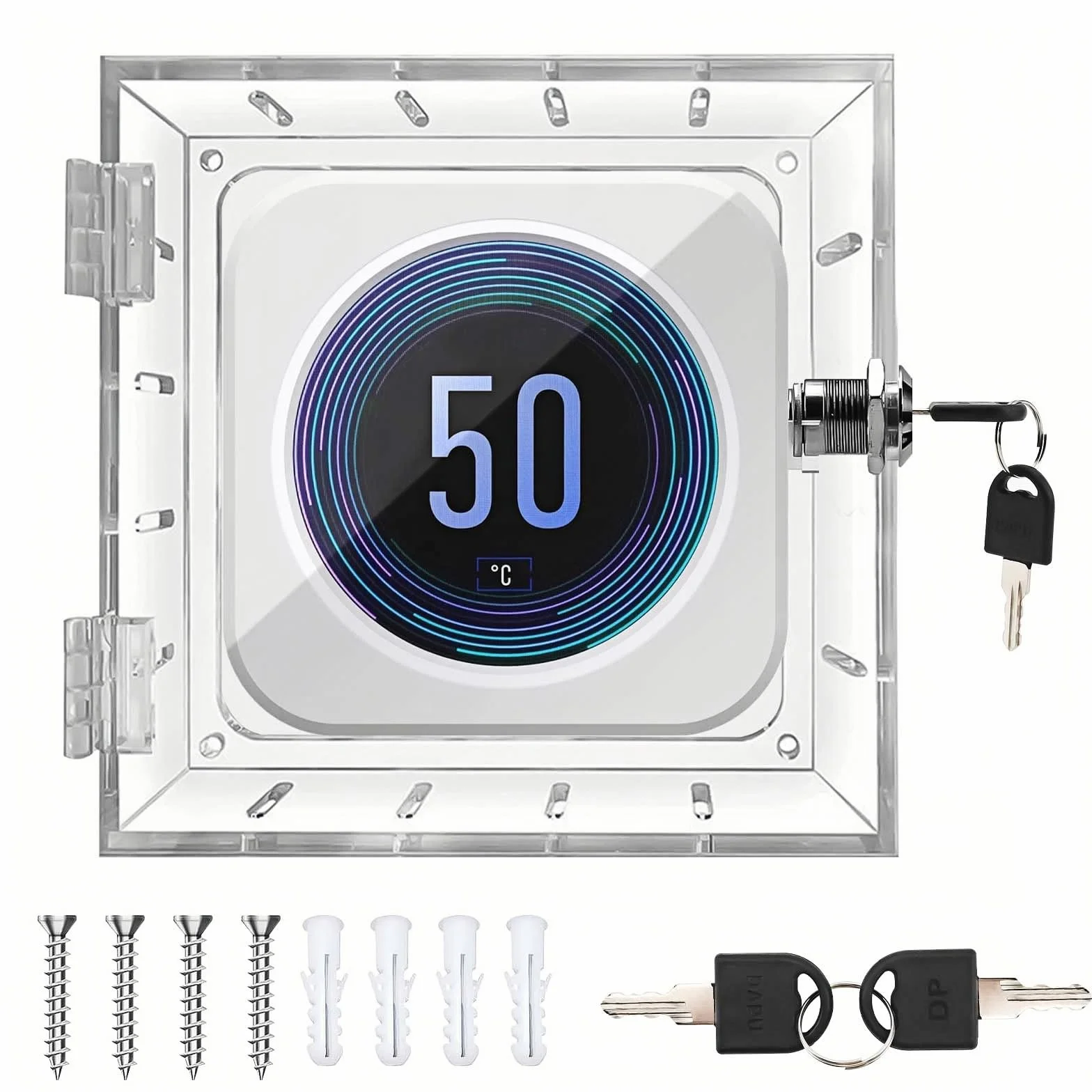 Thermostatschutz, Thermostat Guard mit Schlüssel, 12 * 14.3 * 4.5cm Thermostat Schließkasten Transparenter Thermostat Abdeckung, Acryl Thermostat Schloss, Passend Für Zuhause, Schlafzimmer (1 Stück)