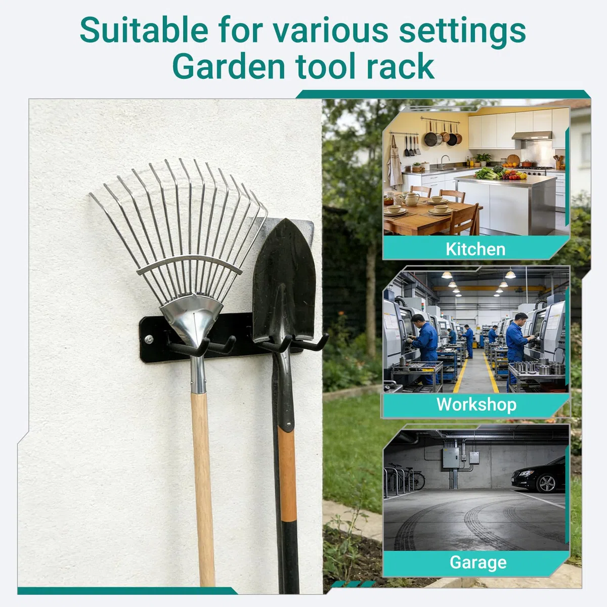 2 Stück Gerätehalter, Halterung Gartengeräte, Metall Gartengerätehalter, Aufhängung Gartengeräte für Garten, Keller, Hof, Garage (Einstöckig)