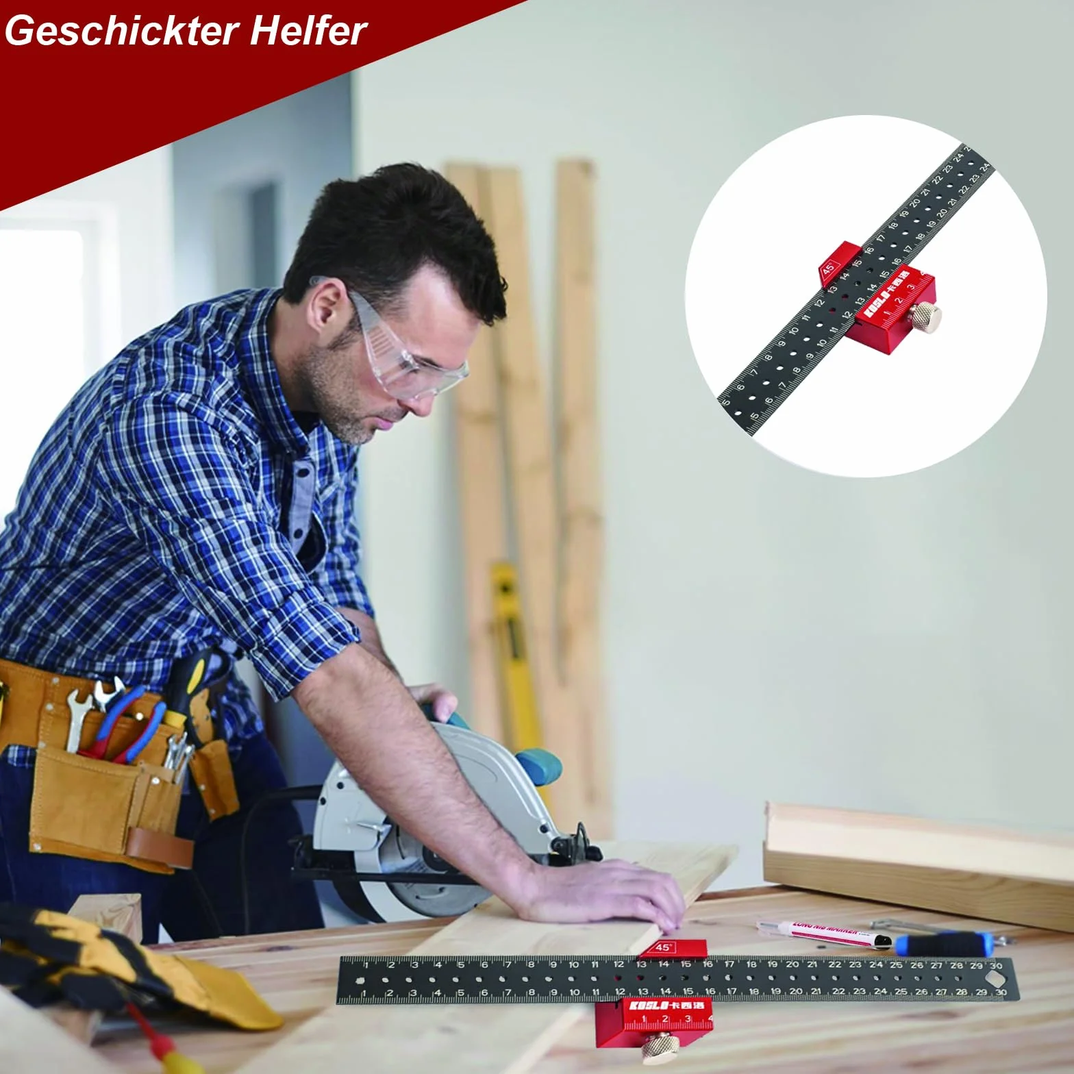 Streichmaß, Kombinationswinkel Anschlaglineal, Anreißlineal Edelstahl, Streichmaß Metall mit Anschlag, 30cm, Winkel Holzbearbeitungswerkzeug für Holzbearbeitung