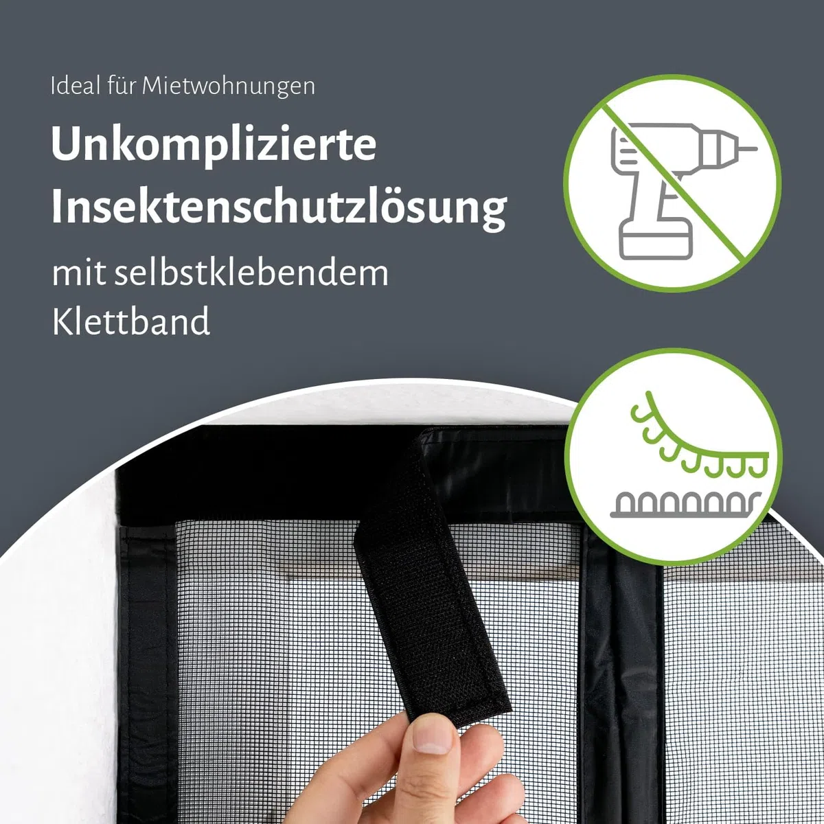 empasa Fliegengitter Tür Magnet Fliegenvorhang DELUXE mit seitlicher Öffnung, Insektenschutz für Terrassen- und Balkontür, 26 starke Magnete, selbstschließend, Farbe:schwarz, Größe:90 x 200 cm