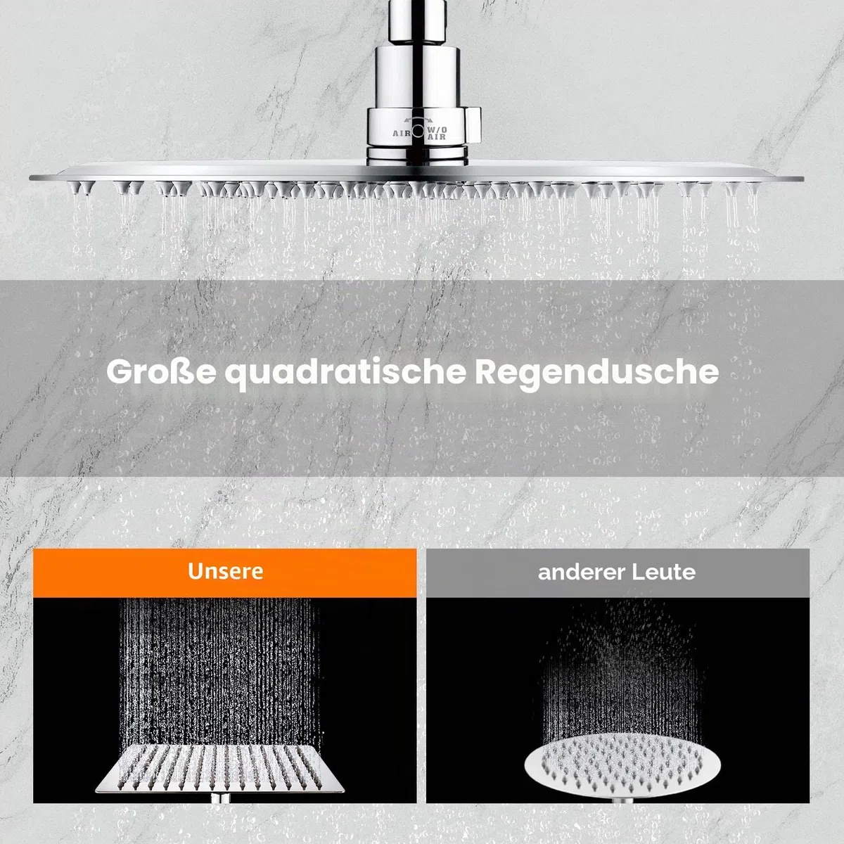 Ibergrif M20292 Regendusche Duschkopf 8 Zoll, Quadrat Regenduschkopf 20x20cm, Edelstahl Duschkopf Gartendusche Durable, Selbstreinigende