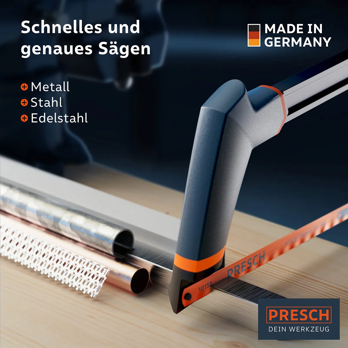 Presch Metallsägeblatt Set 300mm 6 Stk. - Original PUK Sägeblätter für Handsägen - Bi-Metallsägeblatt mit HSS Schneide für NE-Metalle (Kupfer), Edelstähle, Plexiglas, Kunststoffe