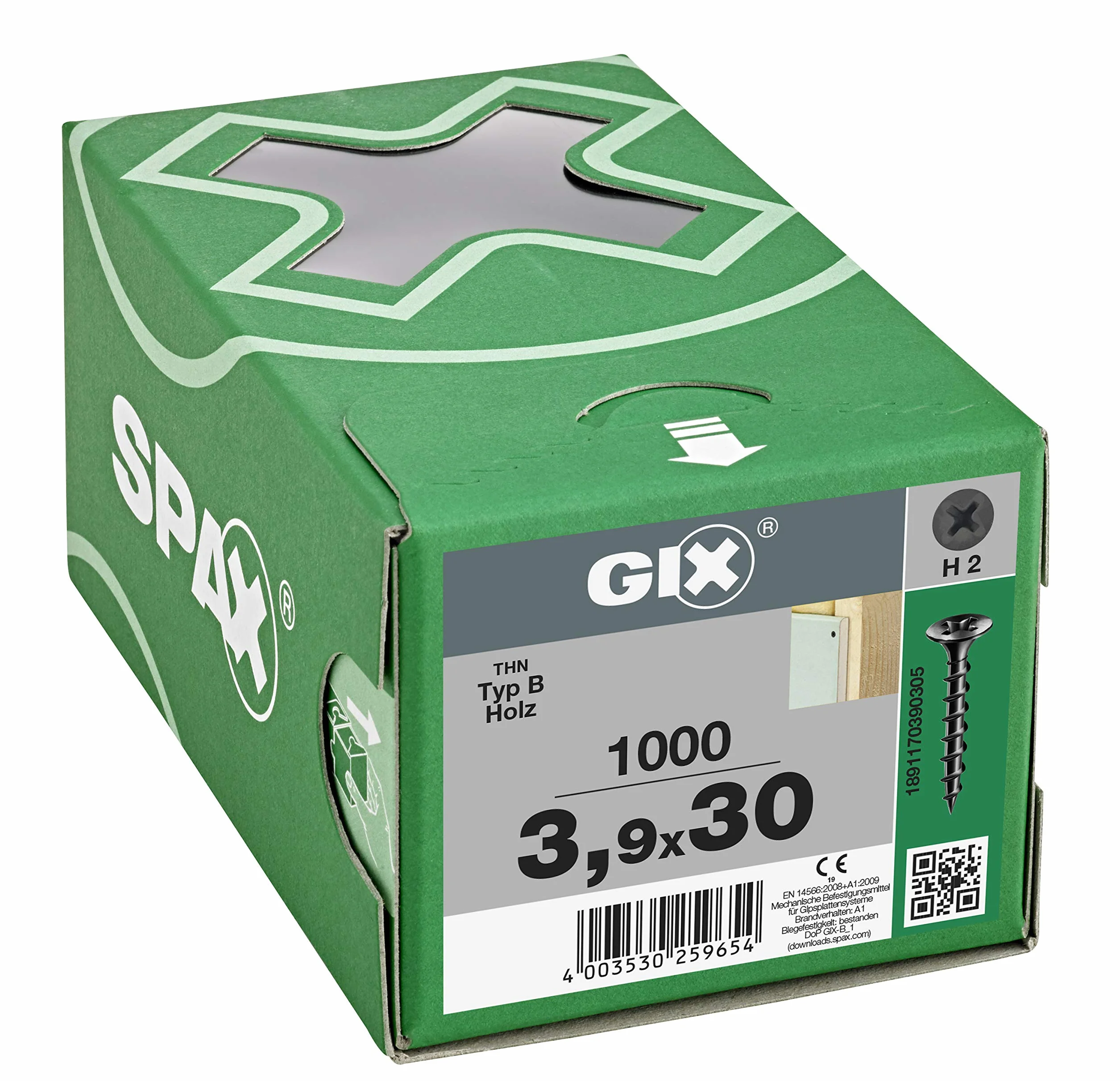 SPAX GIX-B Schnellbauschrauben 3,9 x 30 mm Grobgewinde, 1000 Stück, Trompetenkopf, Kreuzschlitz-H2, Trockenbauschrauben für Holz-Unterkonstruktionen – 1891170390305