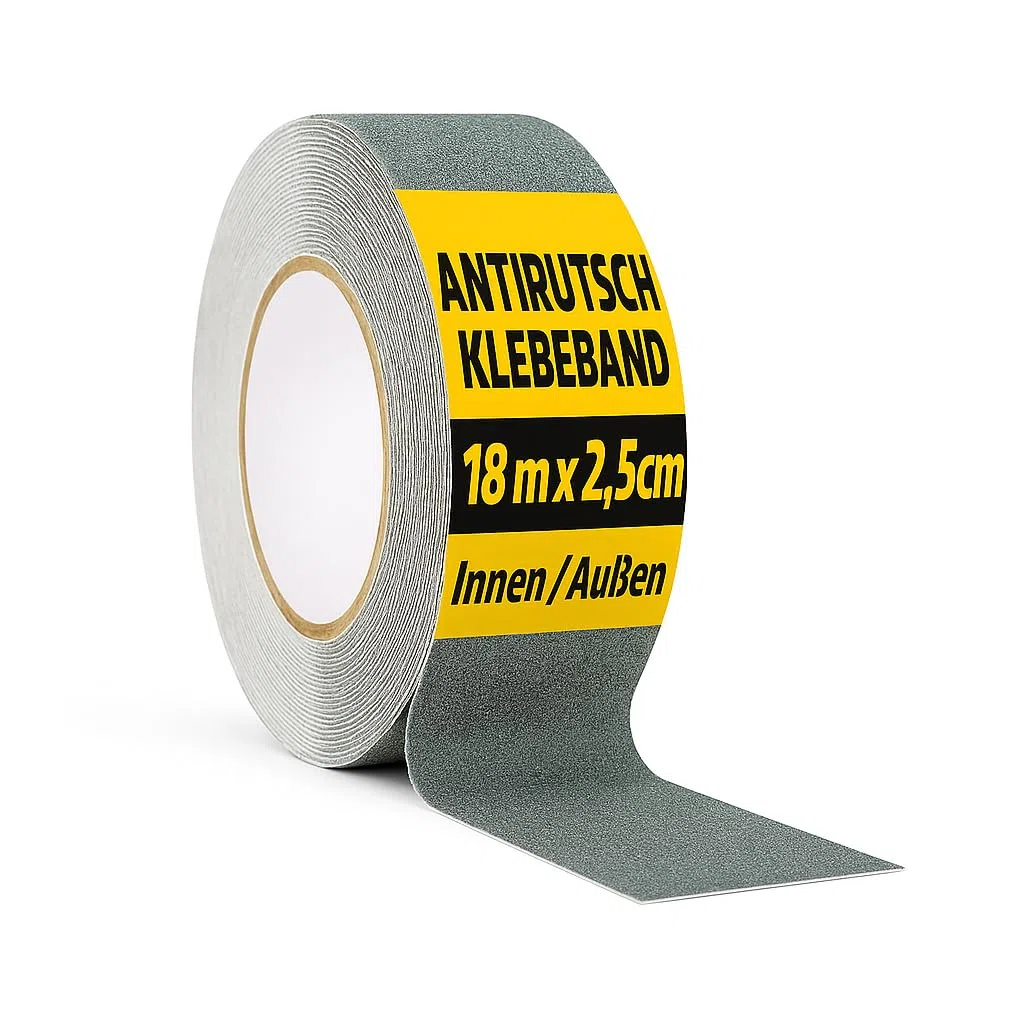 Antirutsch Klebeband [ 18M x 2,5cm ] Grau | Griptape für den Innen- und Außenbereich | Grip Tape, Anti Rutsch Streifen, Antirutschstreifen Treppe, Treppenstufen Antirutsch