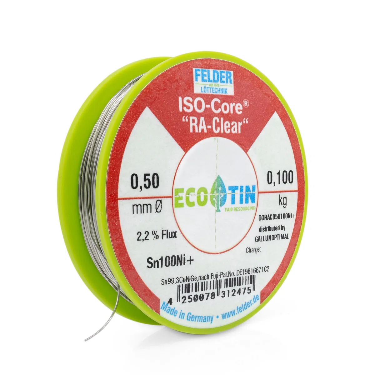 by FELDER Lötdraht Sn100Ni+ für stärker oxidierte Lötstellen | 0,5mm | 100g Spule | bleifrei mit 2,2% Flussmittel RA-Clear | REM1 | für Elektronik, Kabel und elektrische Anwendungen