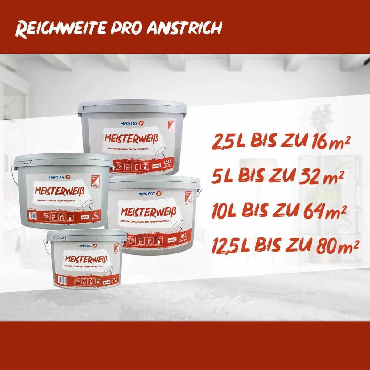Meisterweiß (versch. Größen) Wandfarbe, weiss (2,5L), hohe Deckkraft