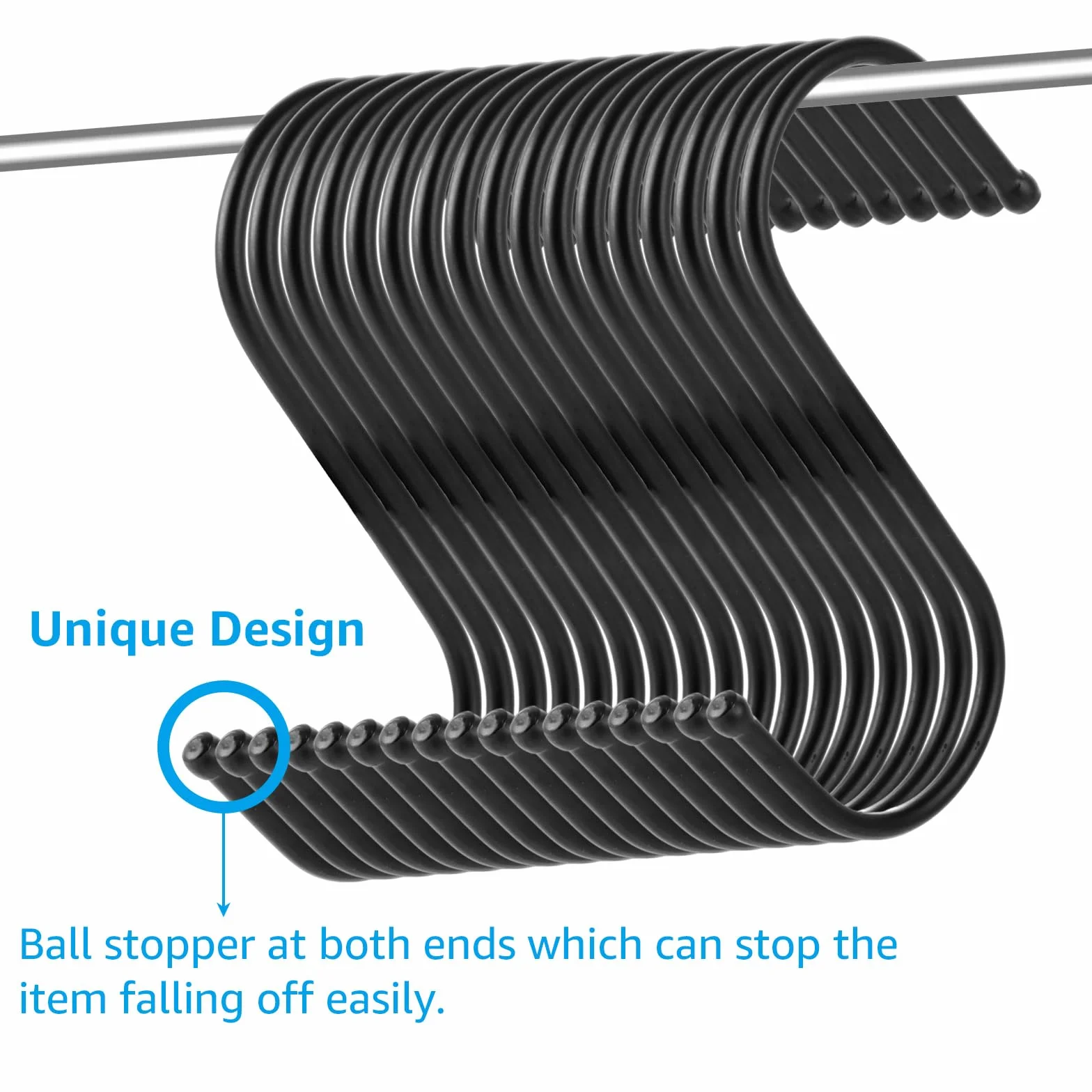 100 Stück S Haken Schwarz, 9 cm S Förmige Haken Schwarz, Metallhaken zum Aufhängen von Kleidern, Töpfen und Schalen, Geeignet für Küche, Bad und Schlafzimmer