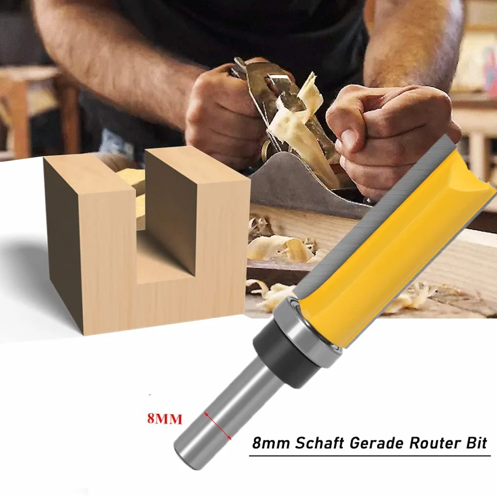Mesee 3 Stück 8mm Schaft Bündigfräser, Gerade Fräser Set, Fräser Router Bit, Nutfräser Holzfräser Bit Set mit Kugellager Unterseite Holzschneider Profifräser Holzbearbeitungs Schneidwerkzeug