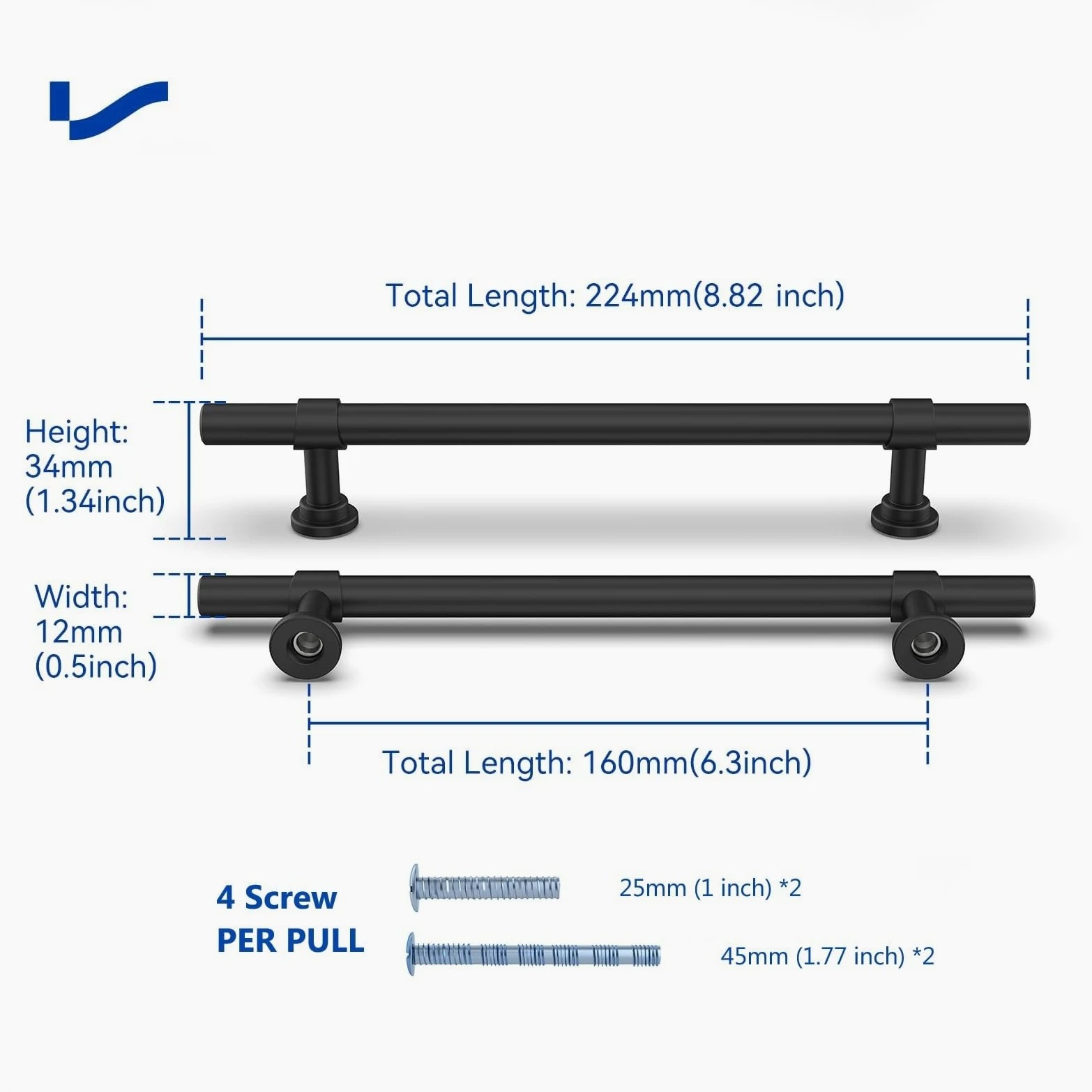 LONTAN 5 Stück Möbelgriffe Schwarz, 160mm lochabstand Griffe für Küchenschränke, Edelstahl Rundrohre + Zink Sockel Hochwertige Schrankgriffe Schwarz, Allgemeiner Stil Griffe Möbel