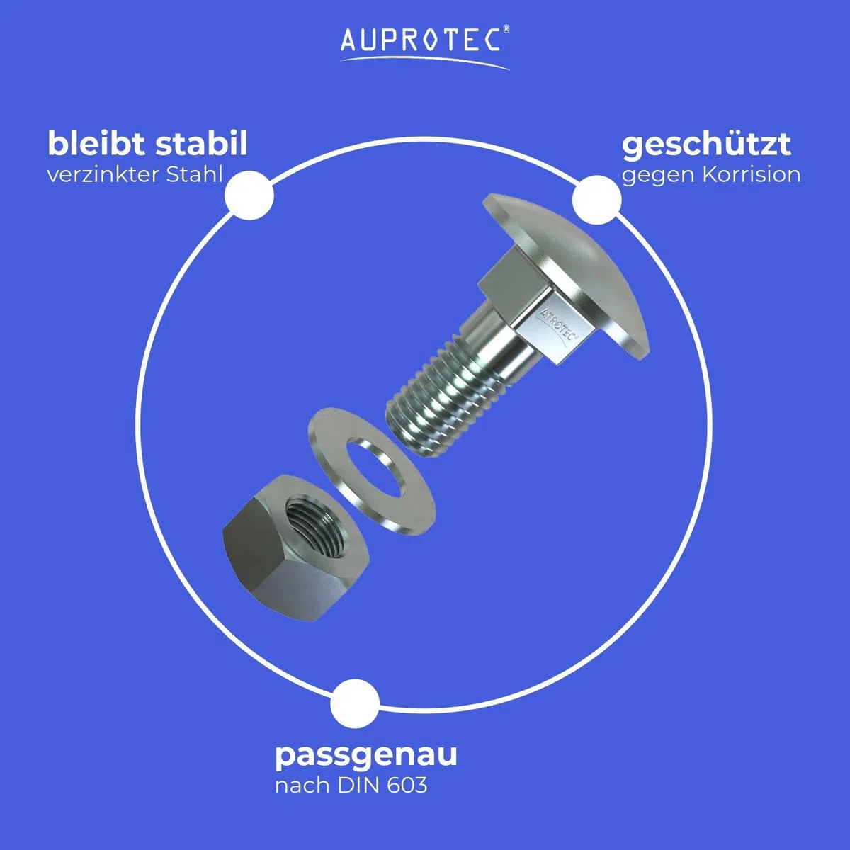 AUPROTEC Set M6x90 Schlossschraube inkl. Mutter & U-Scheibe I verzinkt Stahl 4.8 I DIN 603 Flachrundkopf mit Vierkantansatz für Holzbau und Außenbereich I 20 Stück