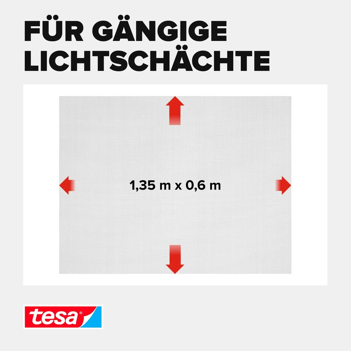 tesa INSECT STOP Alu Lichtschachtabdeckung - effektiver Schutz vor Insekten, Nagetieren und Schmutz für Kellerfenster, einfache Montage, witterungsbeständig 1,35m x 60cm