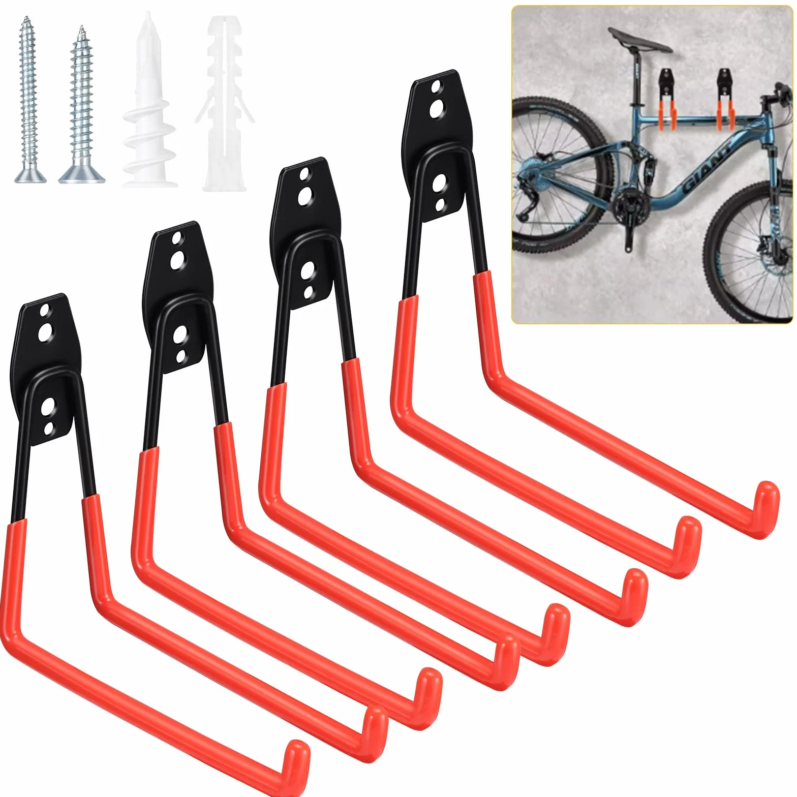 4 Stück Wandhaken Garage Schwerlast Garagenhaken Wandhaken Gummiert Garagenhaken Garage Wand Haken für Leiter Geräte Werkzeuge Stuhl Schlauch Fahrrädern (orange)