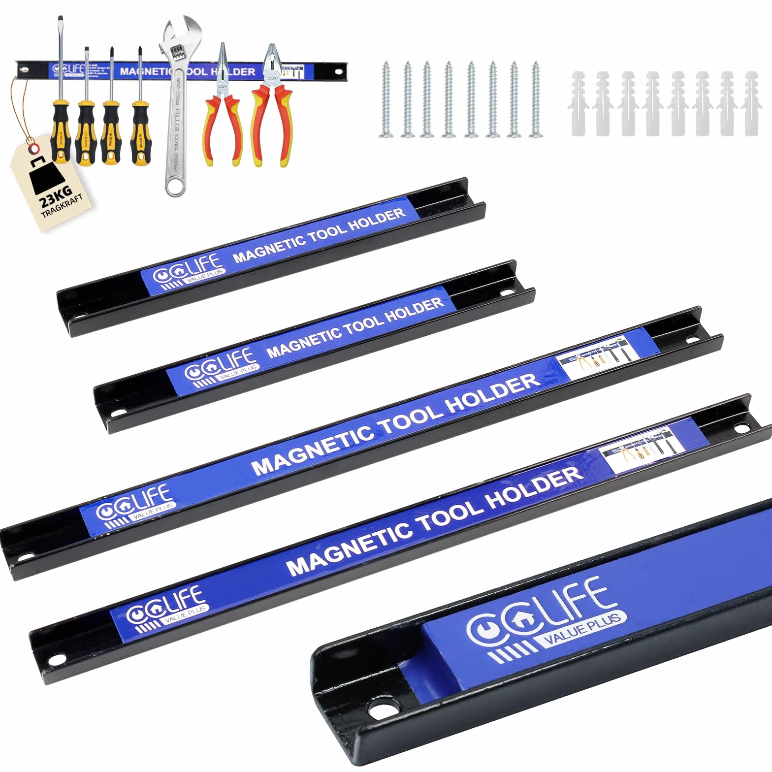 CCLIFE 4tlg Magnetleiste Werkzeug 37cm & 23cm 15kg & 9kg Magnetschiene Magnetisch Werkzeugleiste für Werkstatt