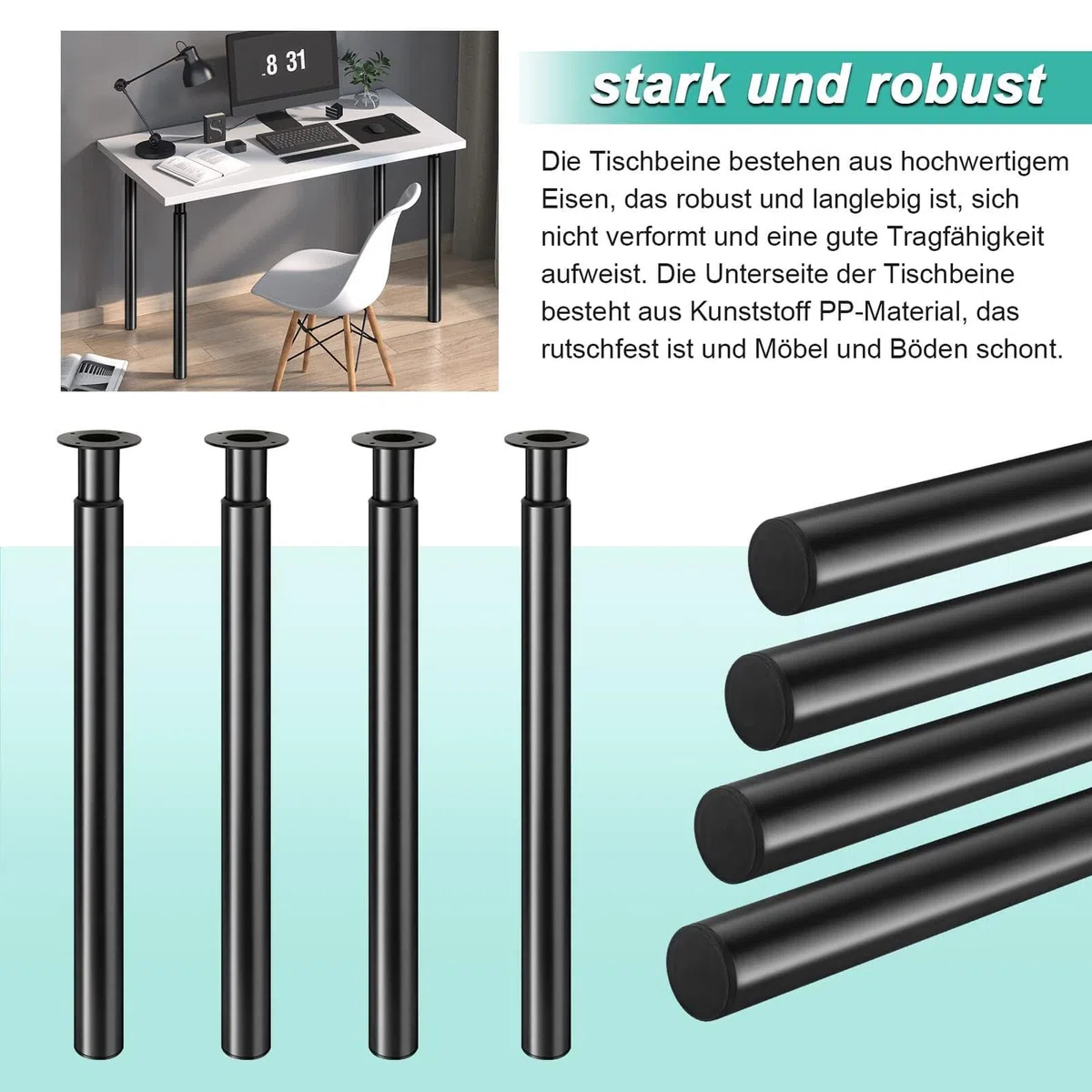 Verstellbare Möbelbeine aus Edelstahl – Höhenverstellbare Tischbeine 710–1100 mm, Ø60 mm, rutschfeste Basis, Robuste und Langlebige Tischbeine für Küche (Schwarz, 1 PC)
