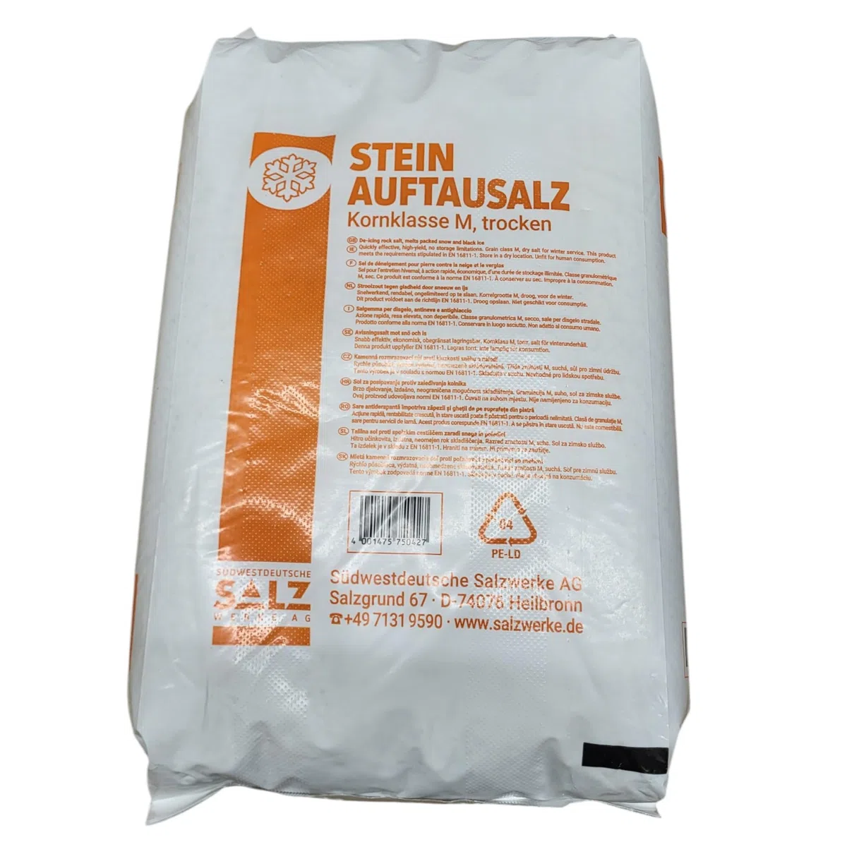 Steinauftausalz, Streusalz, Tausalz im 25kg PE-Sack, bụndesweit frei Haus.