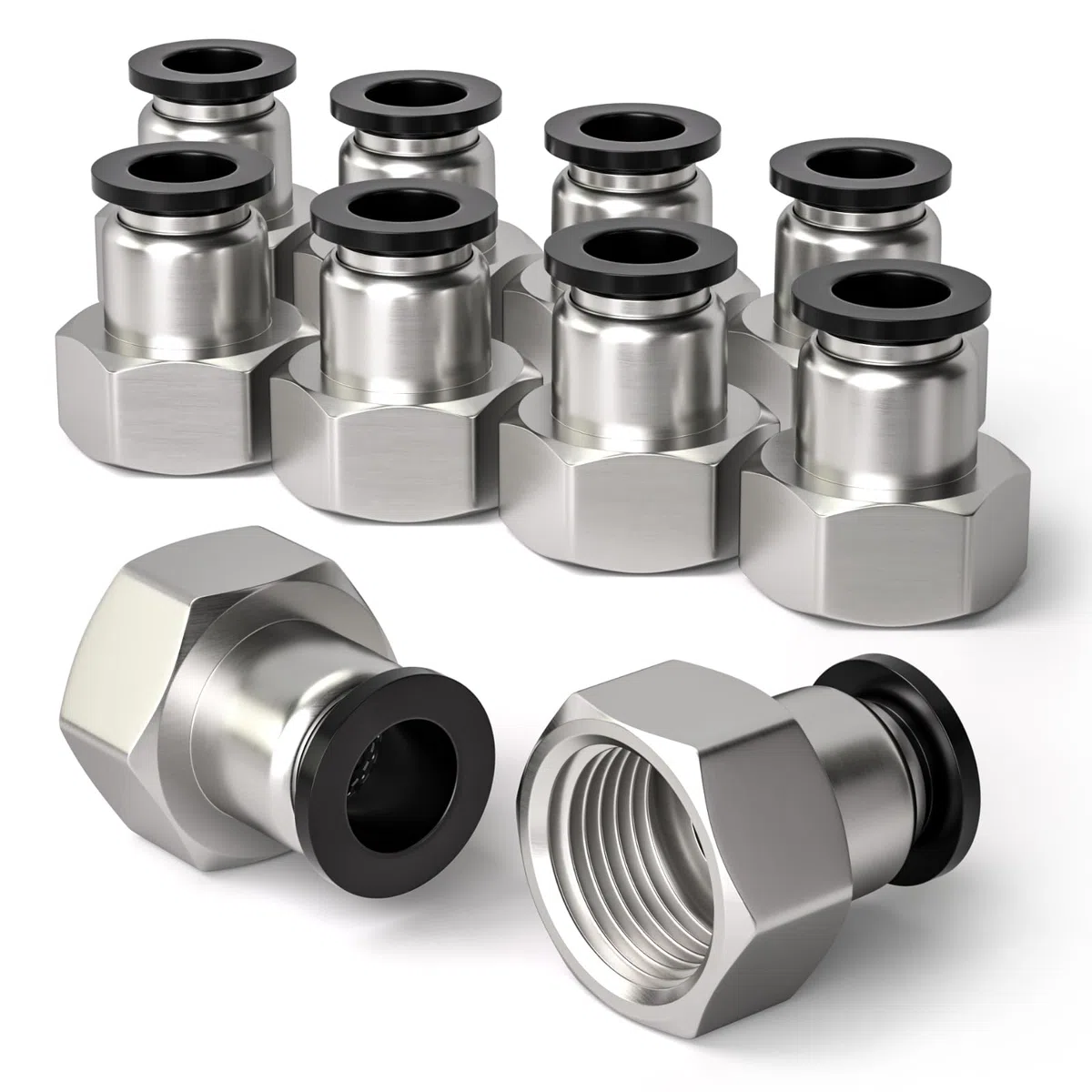 Bwintech 10 Stück 8mm Schlauch-AD x 1/2" BSP-Innengewinde, gerade, zum Einstecken, Pneumatik-Adapter, PCF8-04 Schnellverschluss für Luftleitungen