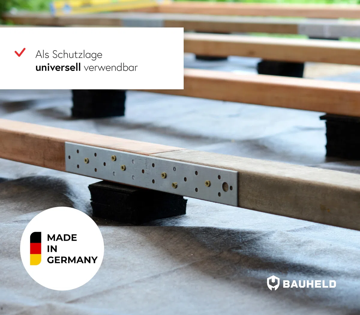 BAUHELD Terrassenpads 90x60 x 3mm [70 Stück] - Made in Germany - Antirutsch Bautenschutzmatte aus Gummigranulat - Als Unterlegplatten für Terrassen-Fliesen, WPC Terrassen-Dielen, Stelzlager, Balkon