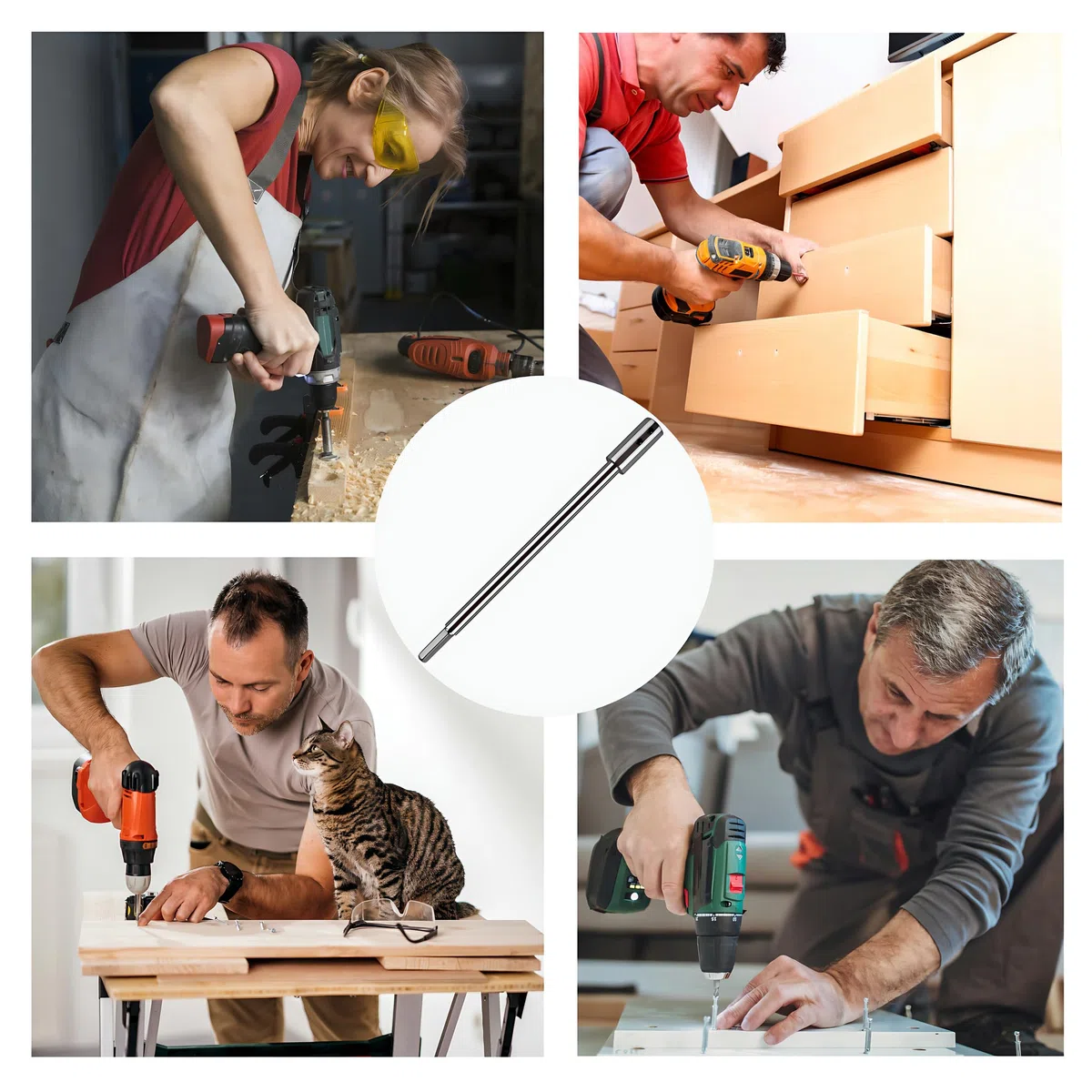 2 Stück Verlängerungsschaft Set, 254 mm und 178 mm Extra Lang verlängerung für forstnerbohrer mit 3/8"-schaft für besonders tiefe Lochfräsungen, Durchbrüche,Tiefbohrungen in Holz, Möbelbau