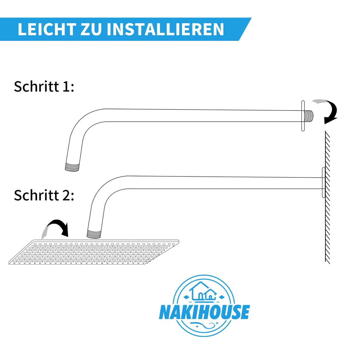 Brausearm, 40cm Edelstahl ‌Rund Wandarm Duscharm für Regenduschkopf Wandmontage (Nein Enthalten Duschkopf), Schwarz Duscharm