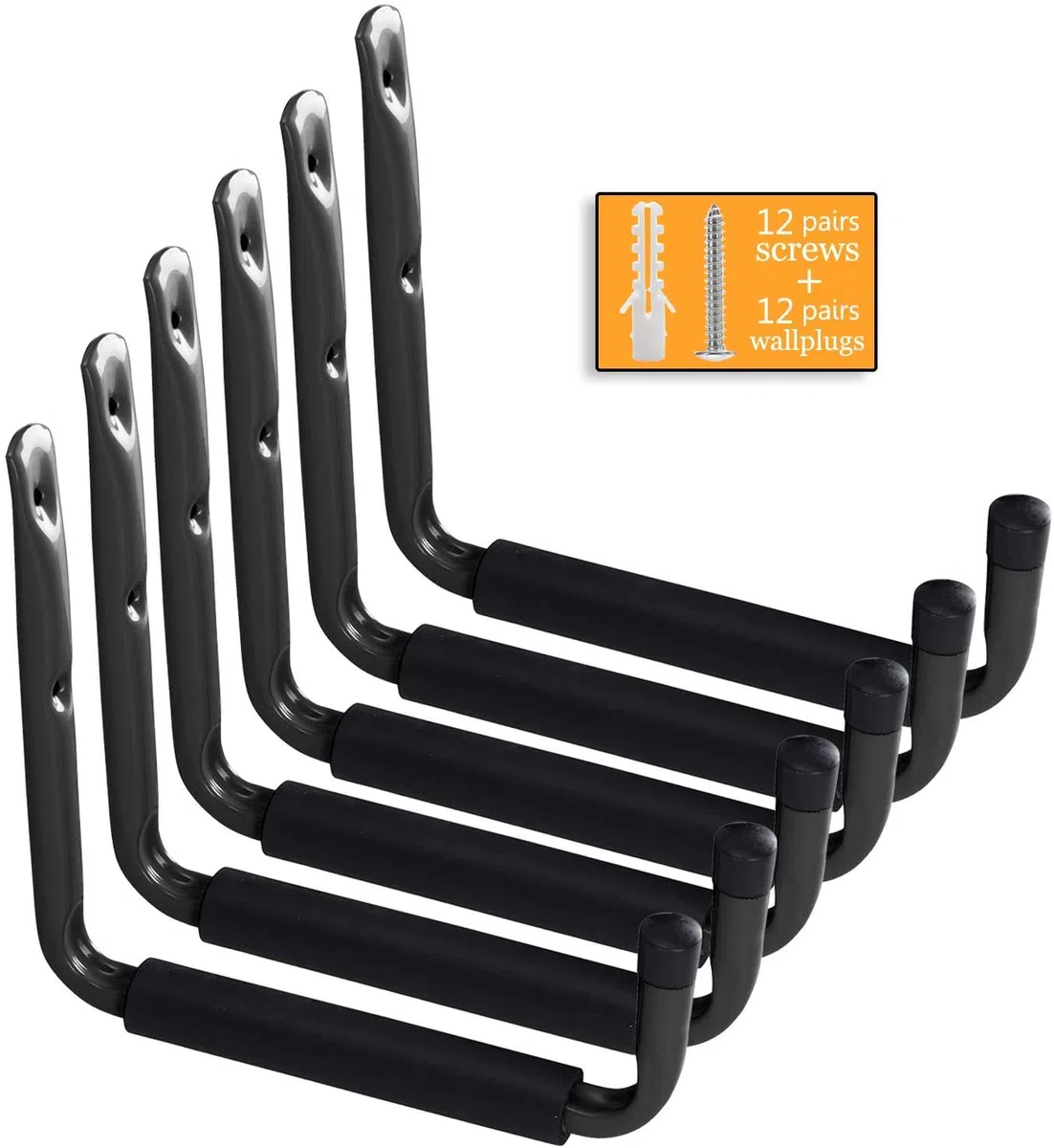 Garage Schwerlast Wandhaken, Leiter Haken aus Festem Metall Storage Hanger Organizer für Kajaks Leiter Klappstühle Garage - Universalhaken mit Polsterung für Schutz, Tragkraft 45 kg, 6 Stück