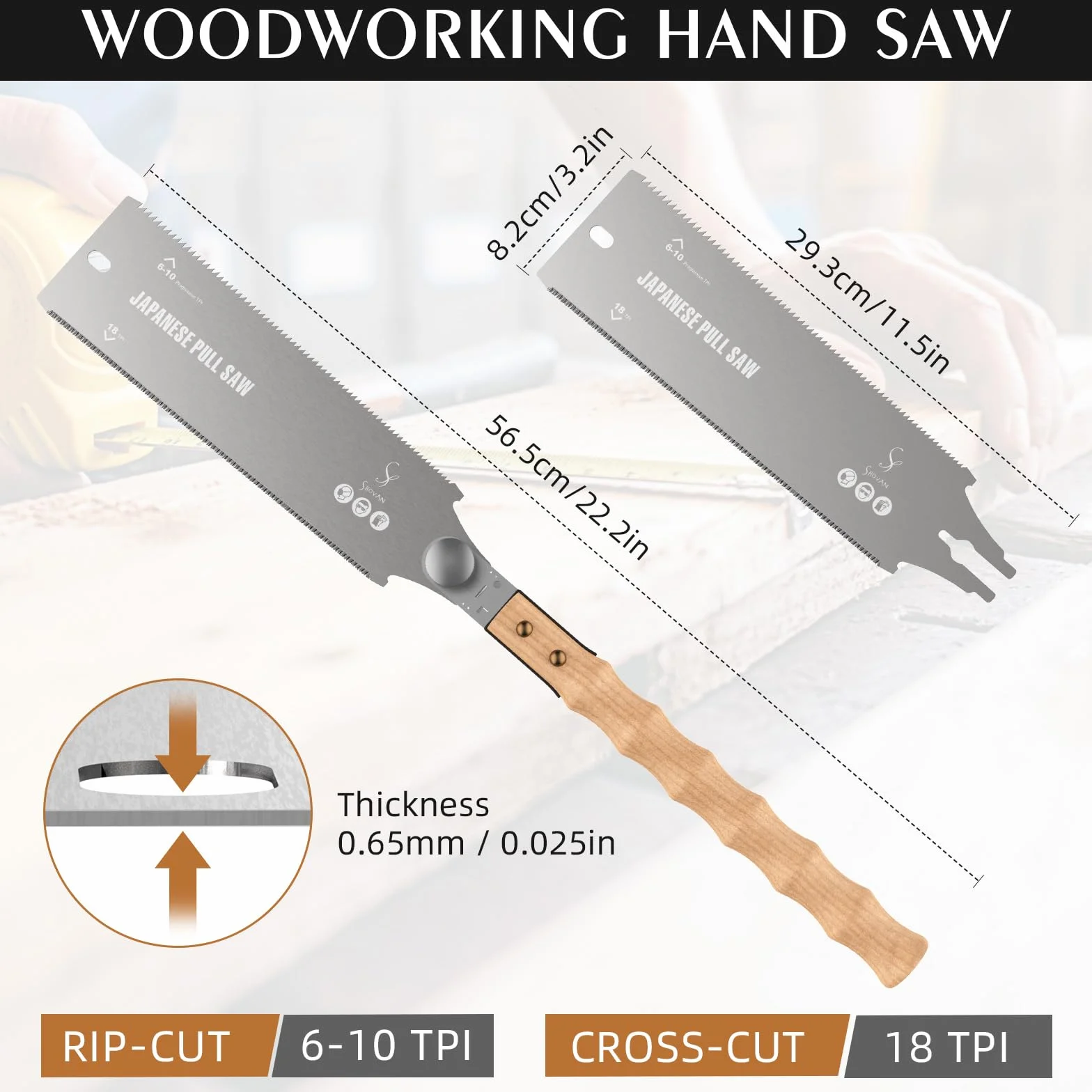 Profi Ryoba Japansäge, Abnehmbar Handsäge 233mm aus SK5 Karbonstahl, Doppelte Kante Progressiv 6-10/18 ZpZ Holzsäge für Heimwerk Japanische Säge Feinsäge für Querschnitt, Längsschnitt