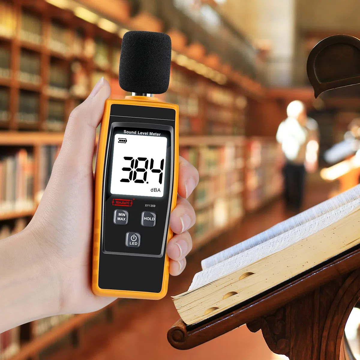 Dezibel Messgerät, Tragbares db Messgerät (Schallpegelmessgerät), digitales Geräuschmessgerät, Bereich 30-130 dB(A) dB-Messgerät, Geräuschpegel-Soundmonitortester Gelb