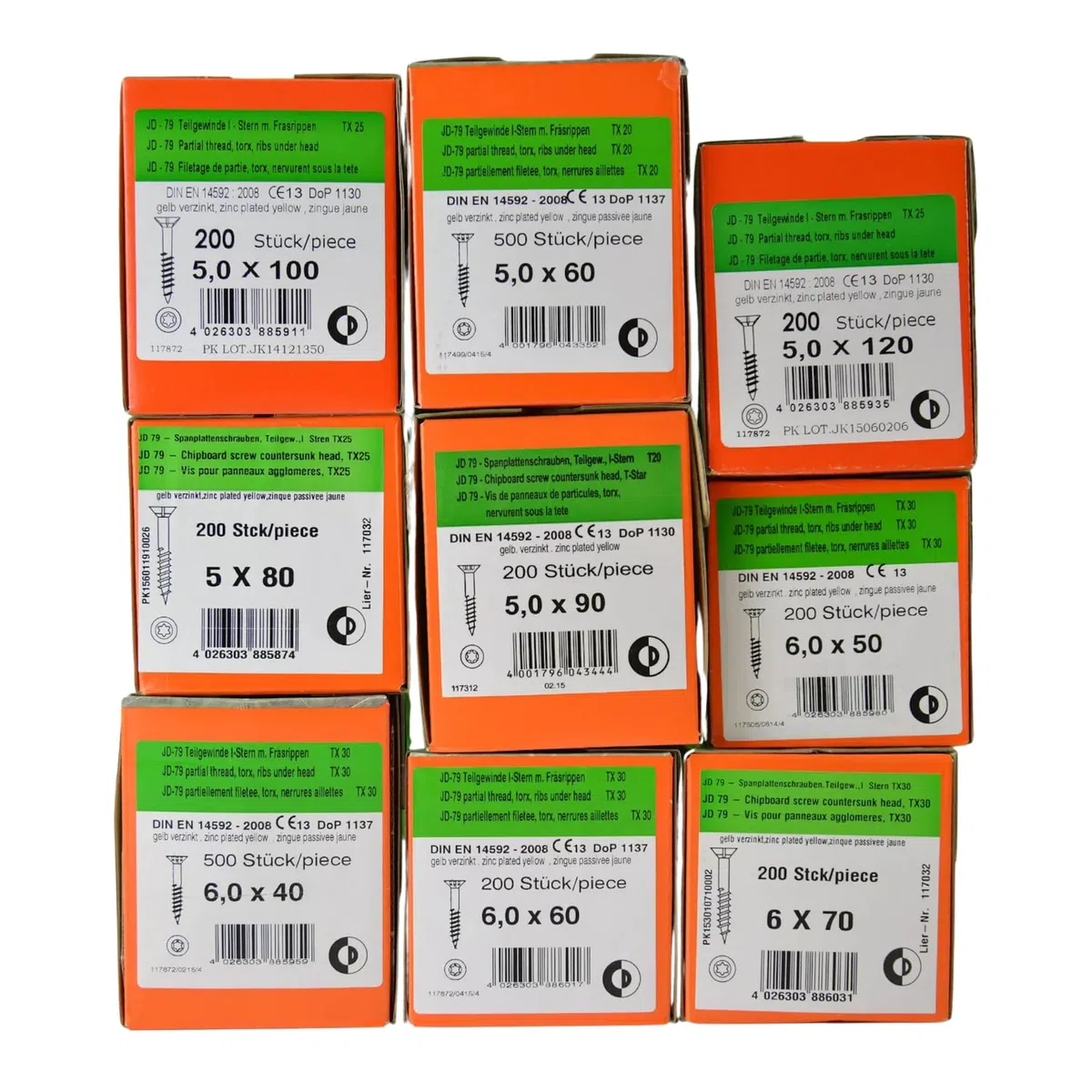 Dresselhaus Spanplattenschrauben Torx 4x50 mm 500 Stück – TX20 – JD79 Holzschrauben mit ETA Zulassung – Teilgewinde Senkkopf Fräsrippen – verzinkt
