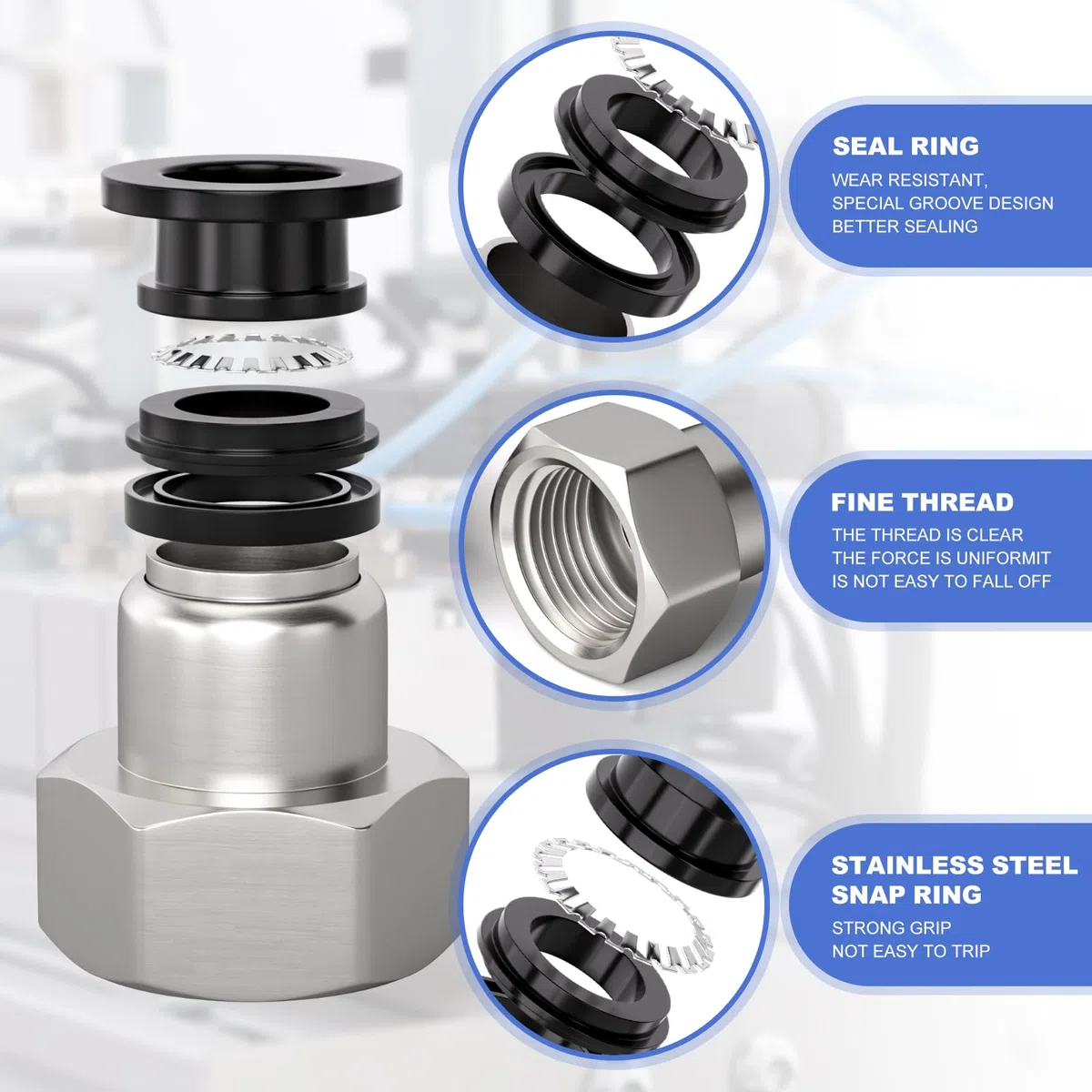 Bwintech 10 Stück 8mm Schlauch-AD x 1/2" BSP-Innengewinde, gerade, zum Einstecken, Pneumatik-Adapter, PCF8-04 Schnellverschluss für Luftleitungen