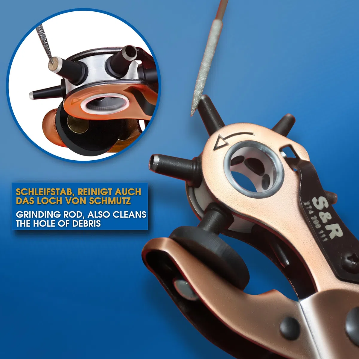 S&R Ergonomische Revolverlochzange aus Kohlenstoffstahl – Präzise Stanzzange mit Rund- und Oval-Locheisen, Größen 2-4,5 mm, für Leder, Gürtel, Schuhe, Sattel, Plastik