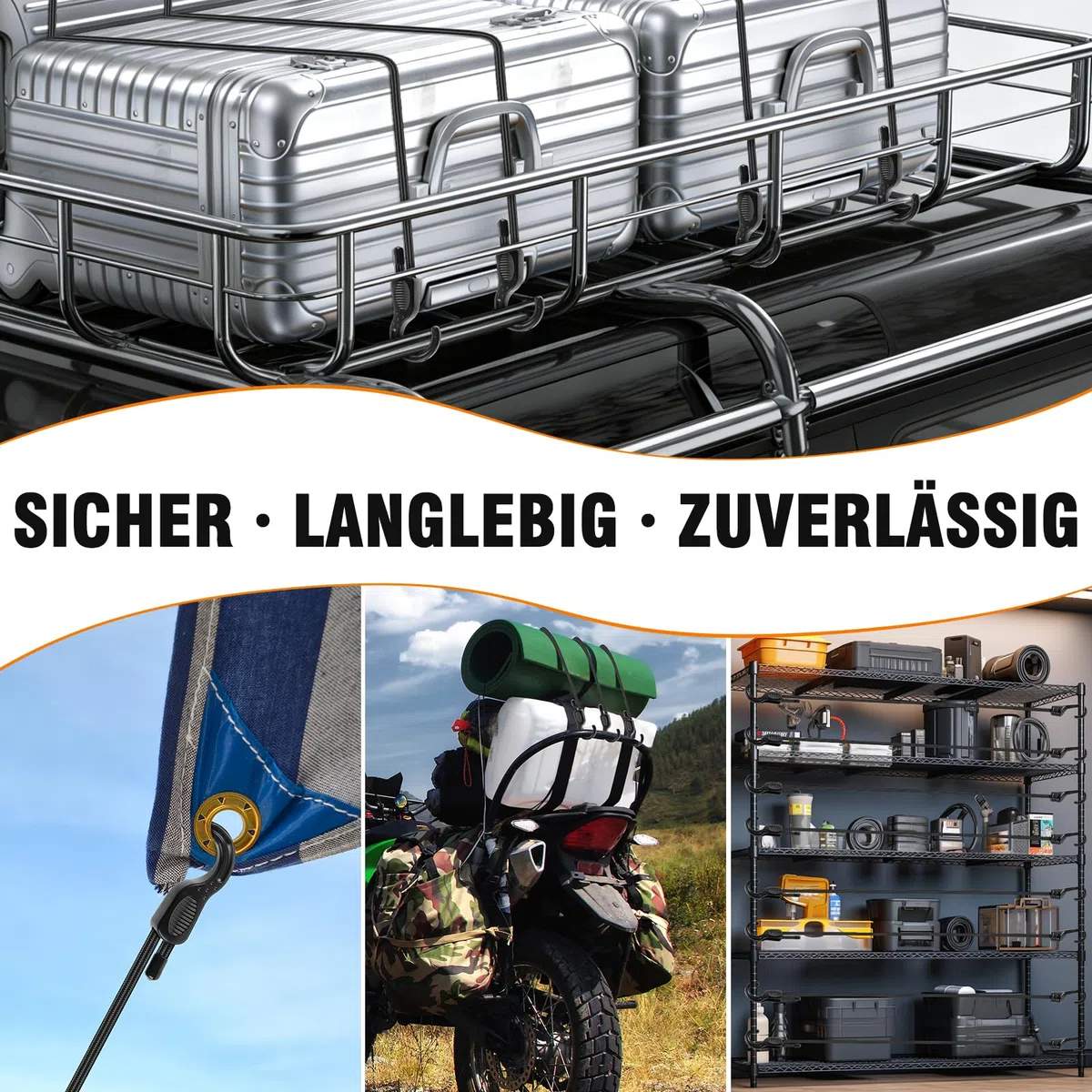 Verstellbar Spanngummi Mit Haken 60 cm, 6 Stück Robuste Expander Mit Haken Gepäckspanner Ladungssicherung für Camping, Sonnensegel, Tarpaulins, Abdeckplane Fahrrad, Auto, Dachträger
