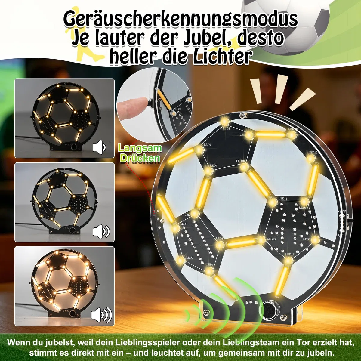 Fußball Lötbausatz LED Lampe, DIY MINT Lernset Elektronik Bausatz für Anfänger & Fußballfans, Soundgesteuertes Licht + 5 Modi im Dauerlicht Lötprojekt, Deko Kreatives Lernset