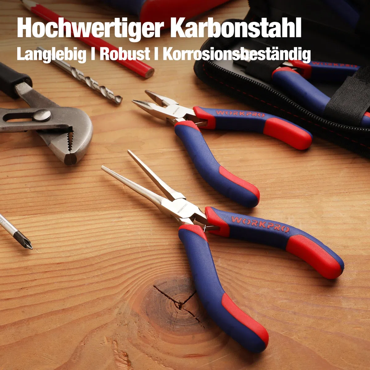 WORKPRO Mini-Zangen-Set, Schmuckzangen, 5-teilig, inkl. Linesman-Zange, Spitzzange, Seitenschneider, Spitzzange mit Organizer-Tasche