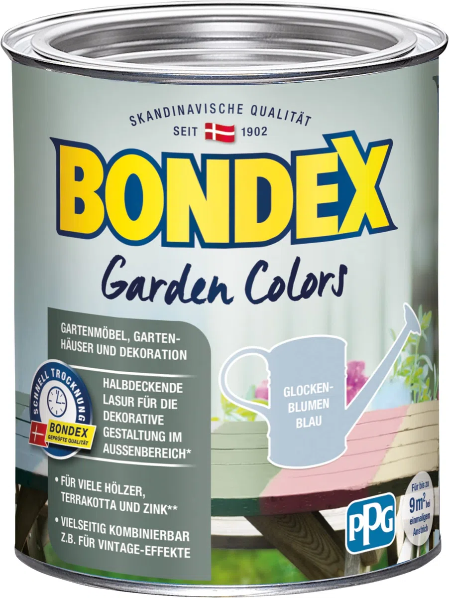 Bondex Garden Colors Glockenblumen Blau 0,75 L für 9 m² | Halbdeckende Farbe | Vintage-Flair | Dekorative Holzfarbe | seidenmatt | Holzlasur